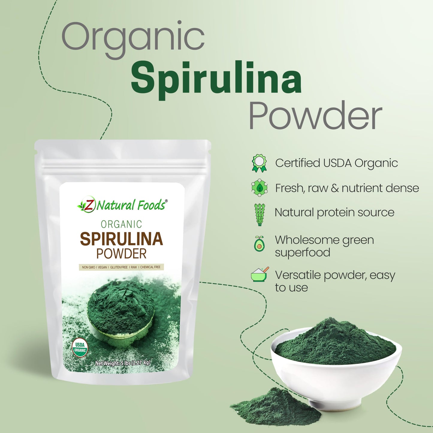 Z Natural Foods Organic Spirulina Powder, 80 oz