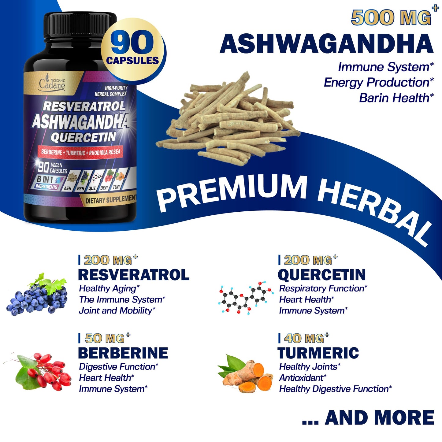 Organic Cadane Ashwagandha Supplements 90 Capsules
