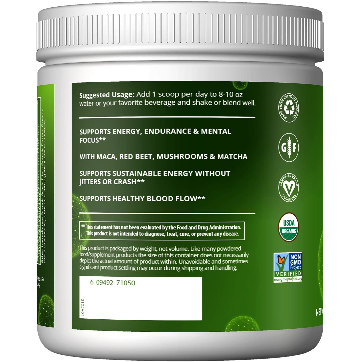 MRM Organic Pre-Workout Powder Black Cherry 8.5 Ounce