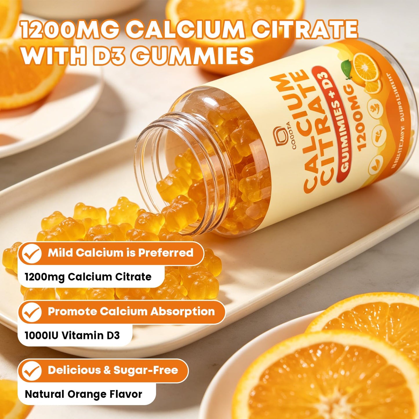 GONGOTA Calcium Citrate 1200mg with Vitamin D3 Gummies 120 Count