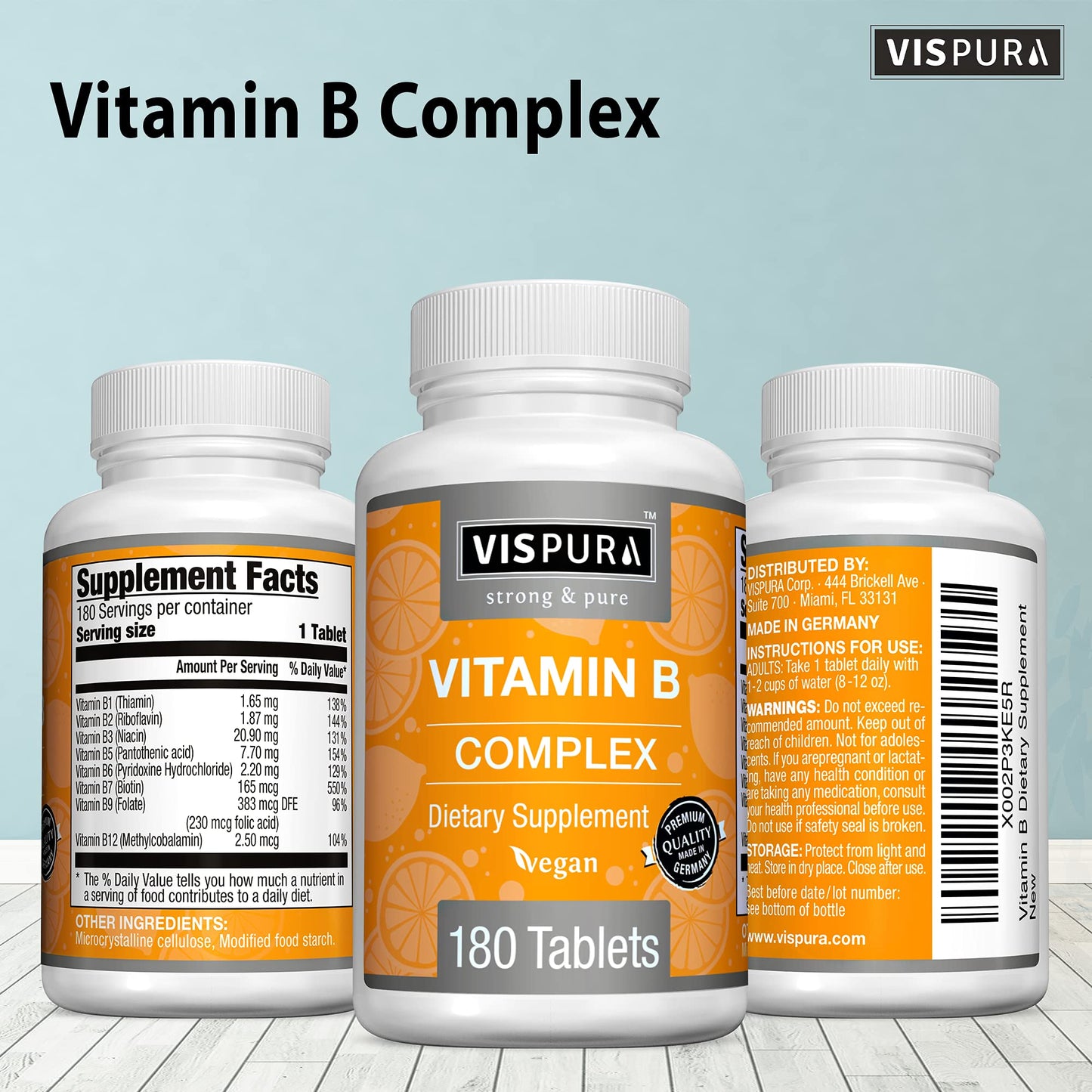 VISPURA Vitamin B-Complex Tablets 180 Count