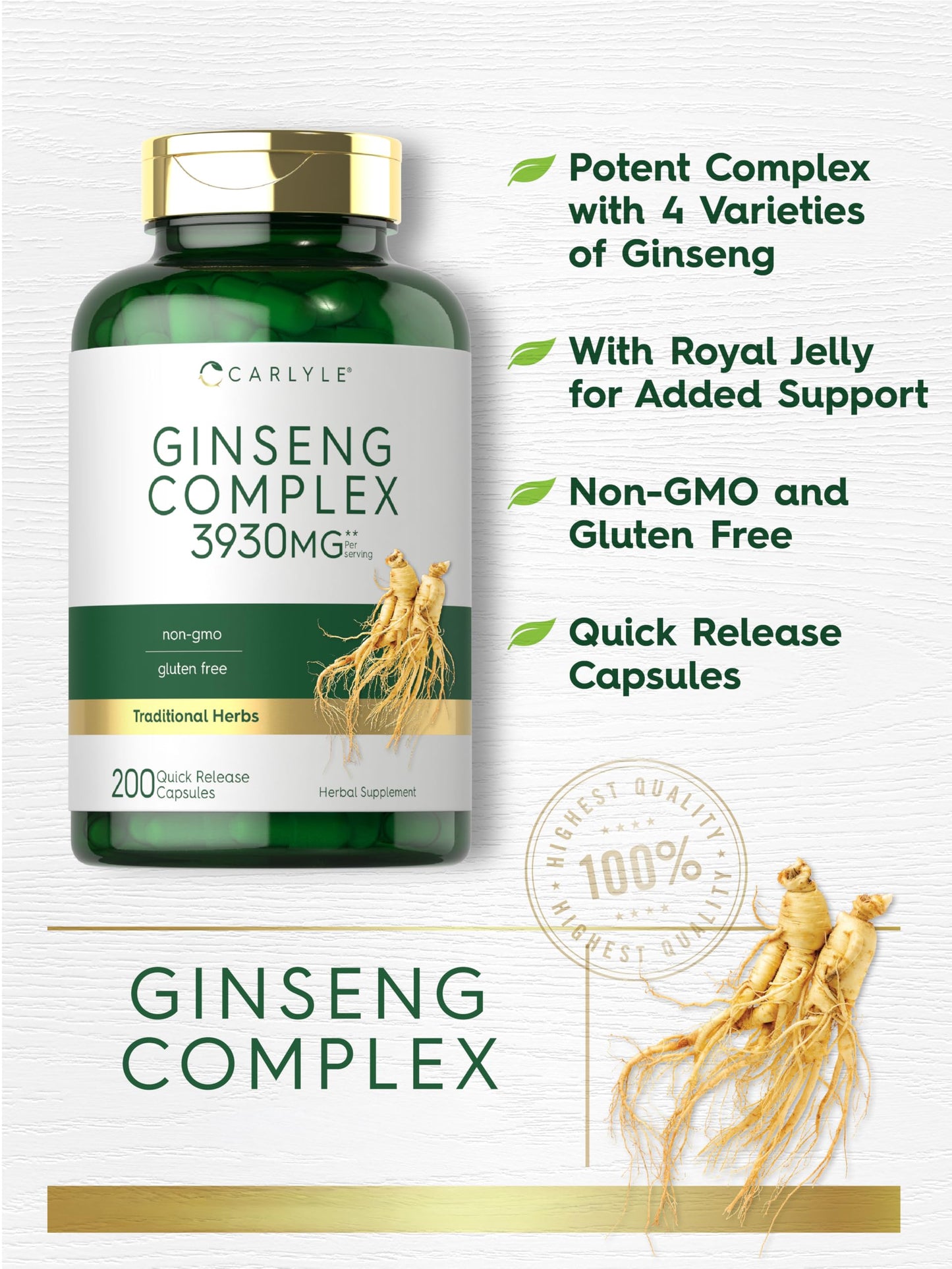 Carlyle Ginseng Complex Capsules, 200 Capsules