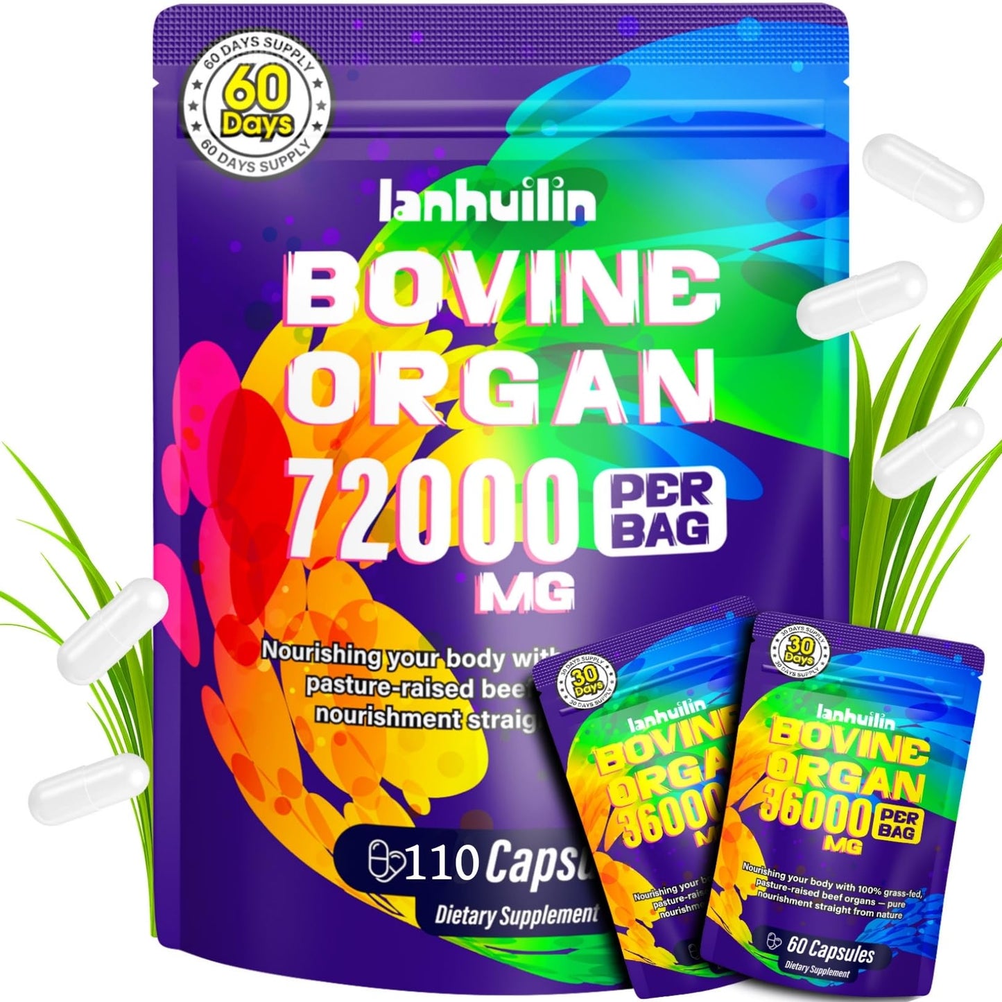 Lanhuilin Beef Organ Supplement for Women - 100% Grass Fed Beef Organs with Bovine Liver, Ovary, Uterus, Kidney, Heart & Fallopian Tubes - PMS, Menopause & Energy, Immune & Mood Support, 120 Capsules