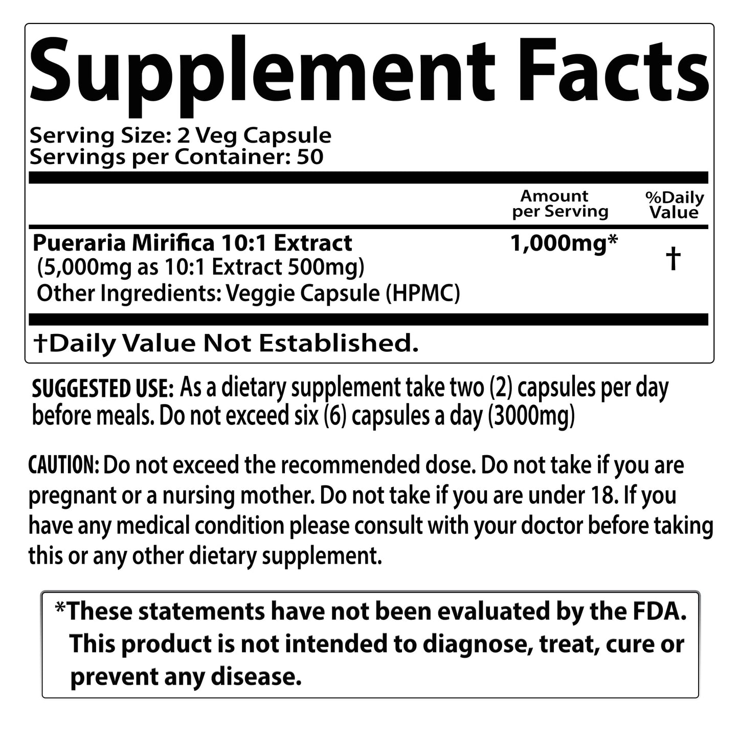 SMSHEALTHPRODUCTS.com Pueraria Mirifica Capsules 100 Veggie Capsules
