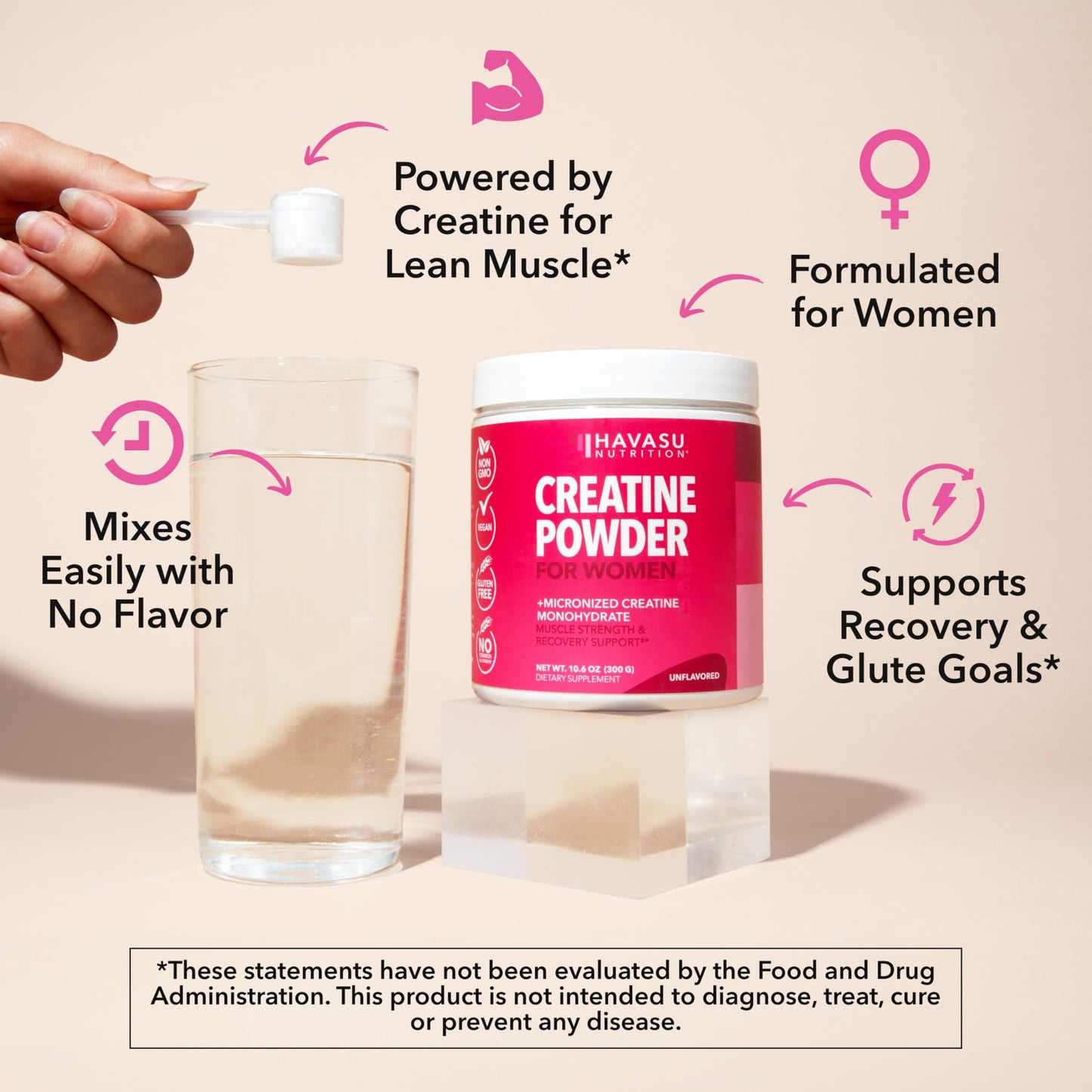 HAVASU NUTRITION Creatine for Women, Unflavored, Powder, 10.6 Ounce