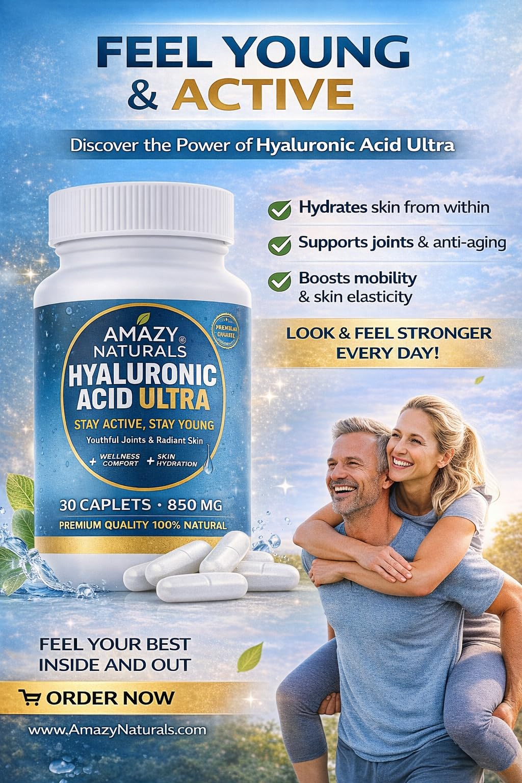 Amazy Naturals Hyaluronic Acid Ultra 850mg Capsules 30 Count