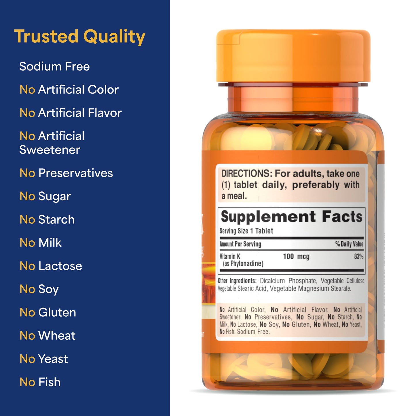 Puritan's Pride Vitamin K 100mcg Tablet, 100 Count