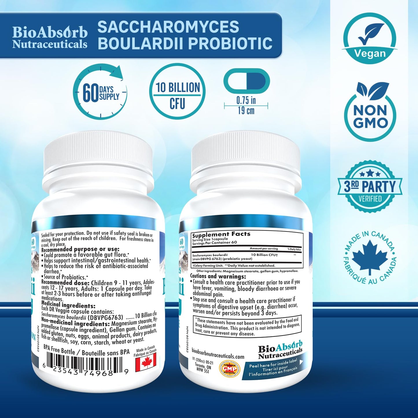Bio Absorb Nutraceuticals Saccharomyces Boulardii Probiotic Capsule 60 Count