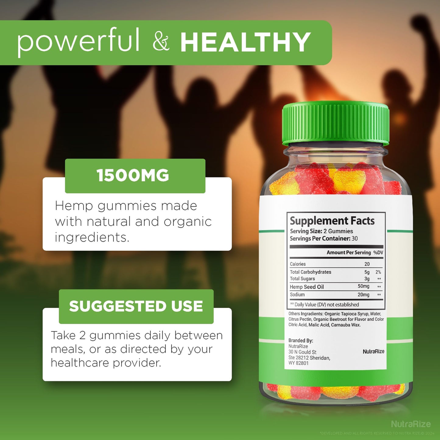 NutraRize Euphoria Green Hemp Gummies, 180 Gummies