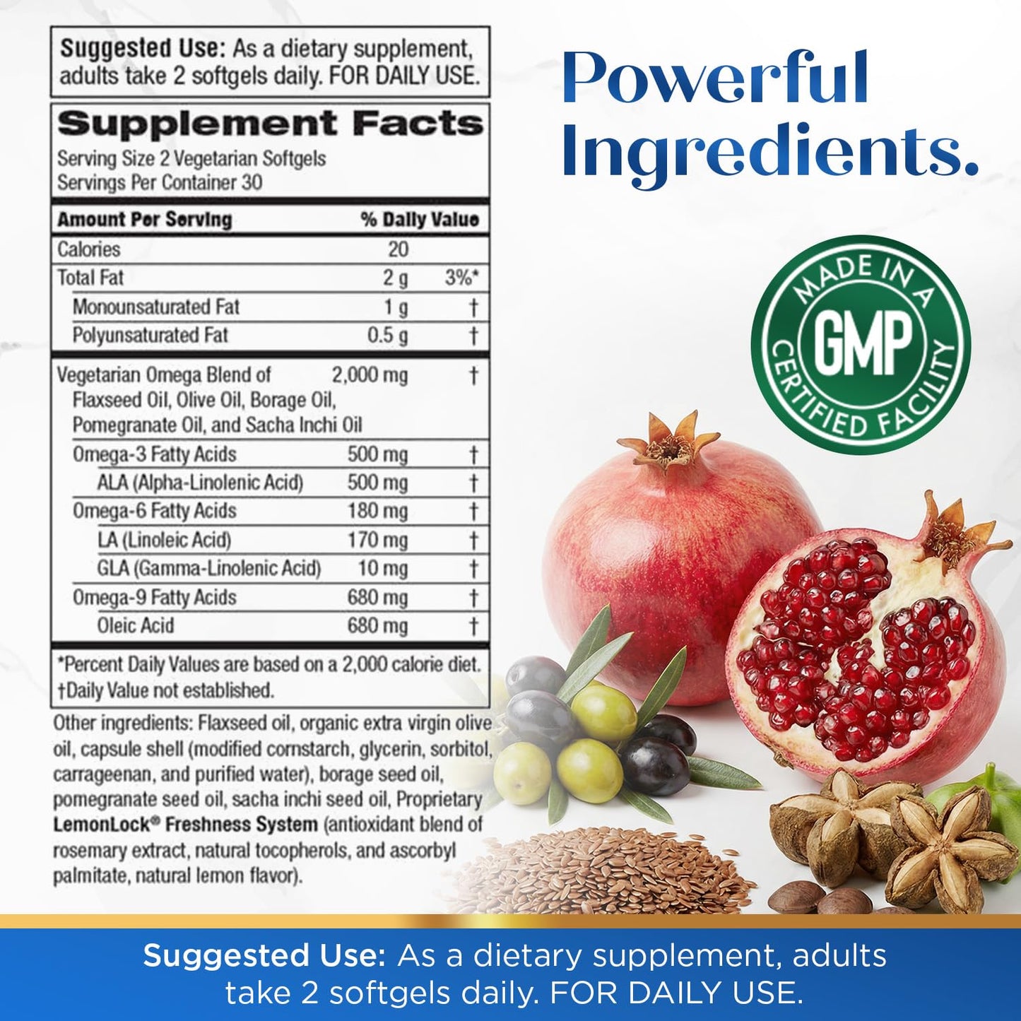 Purity Products Omega 3-6-9 Vegan and Vegetarian Formula - 5 in 1 Essential Fatty Acid Complex - Plant-Based Omega 3 6 9, Softgels, 60 Count