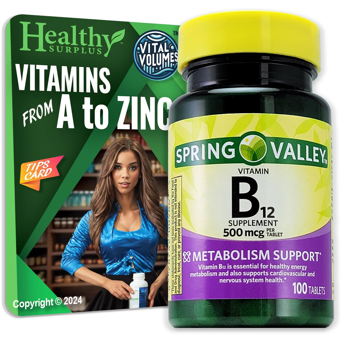 Healthy Surplus Vitamin B12 Supplement Tablet 500 mcg, 100 Tablets