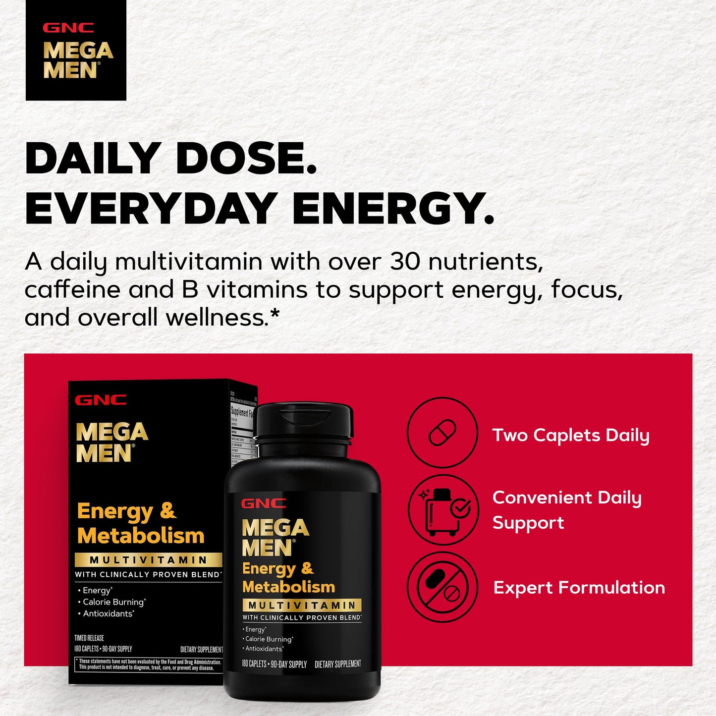 GNC Mega Men Energy & Metabolism Multivitamin Caplets 180