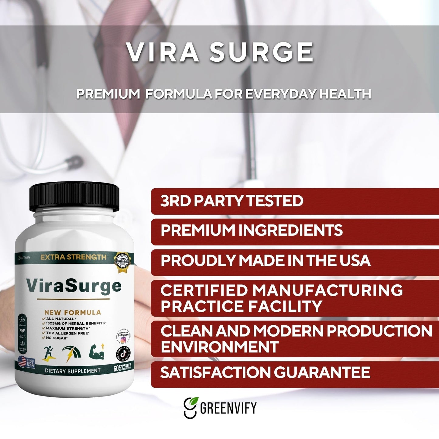 GREENVIFY ViraSurge Extra Strength Organic Maca Root Complex with Black Pepper Capsules, 60 Count