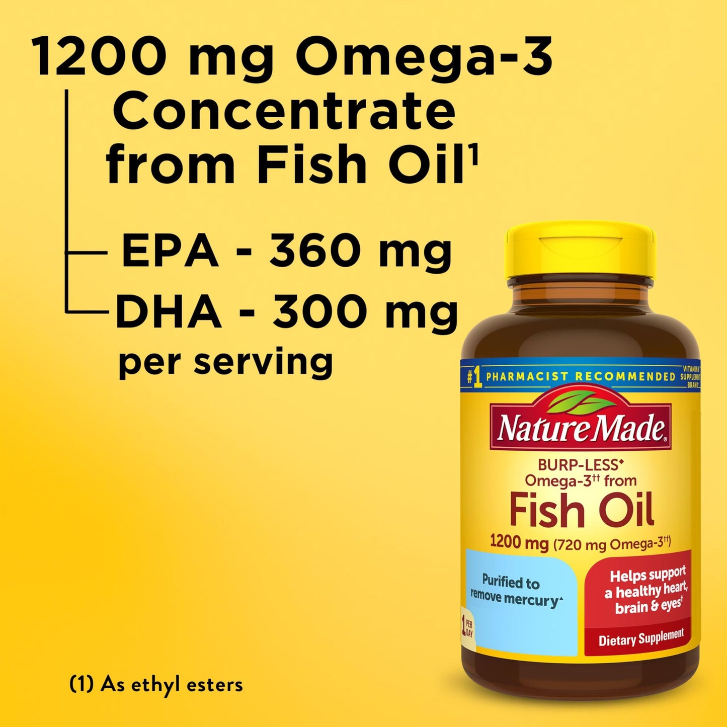 Nature Made Burp Less Omega-3 Fish Oil Softgels, 120 Count