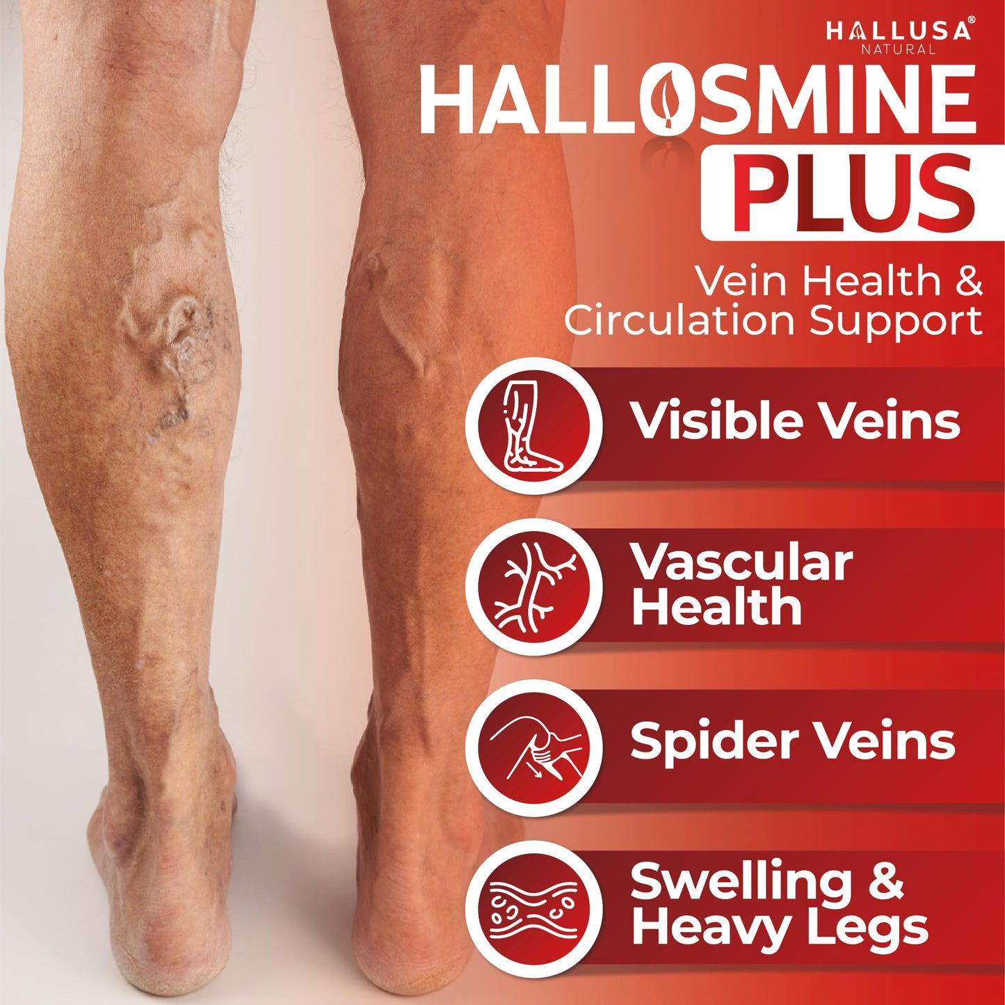 Hallusa Natural Hallosmine Plus Circulation & Vein Support, 60 Capsules