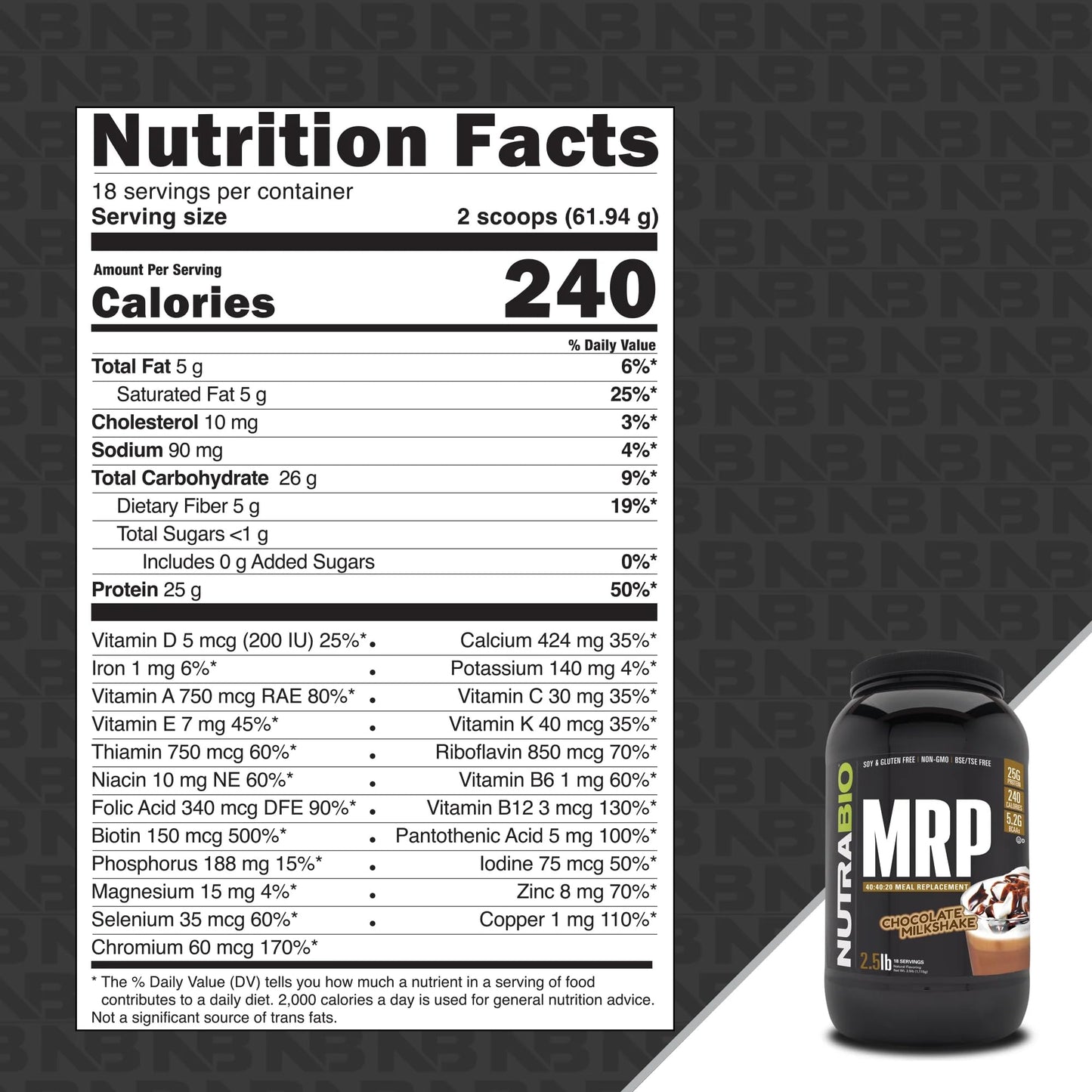 NutraBio MRP Complete Meal Replacement Protein Powder, 40 Servings