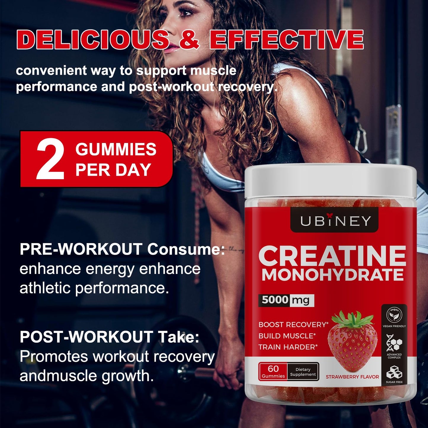 Ubiney Creatine Monohydrate Gummies 120 Count