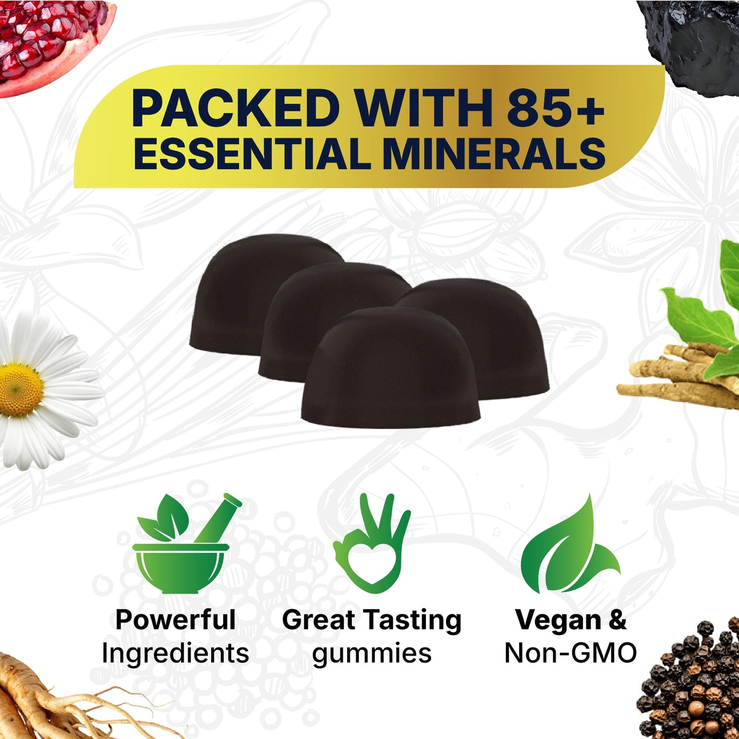 Suppniya Himalayan Natural Shilajit Gummies – 450 mg Shilajit Resin, Ashwagandha, Ginseng, CoQ10, L-Citrulline – Energy, Focus & Stamina Support, 60 Count