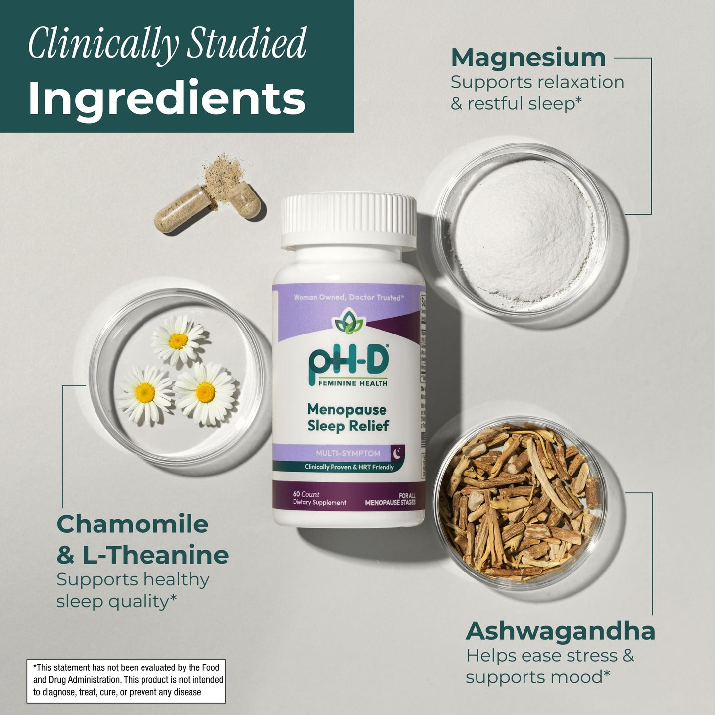pH-D Feminine Health Support Menopause Sleep Relief Supplement 60 Capsules