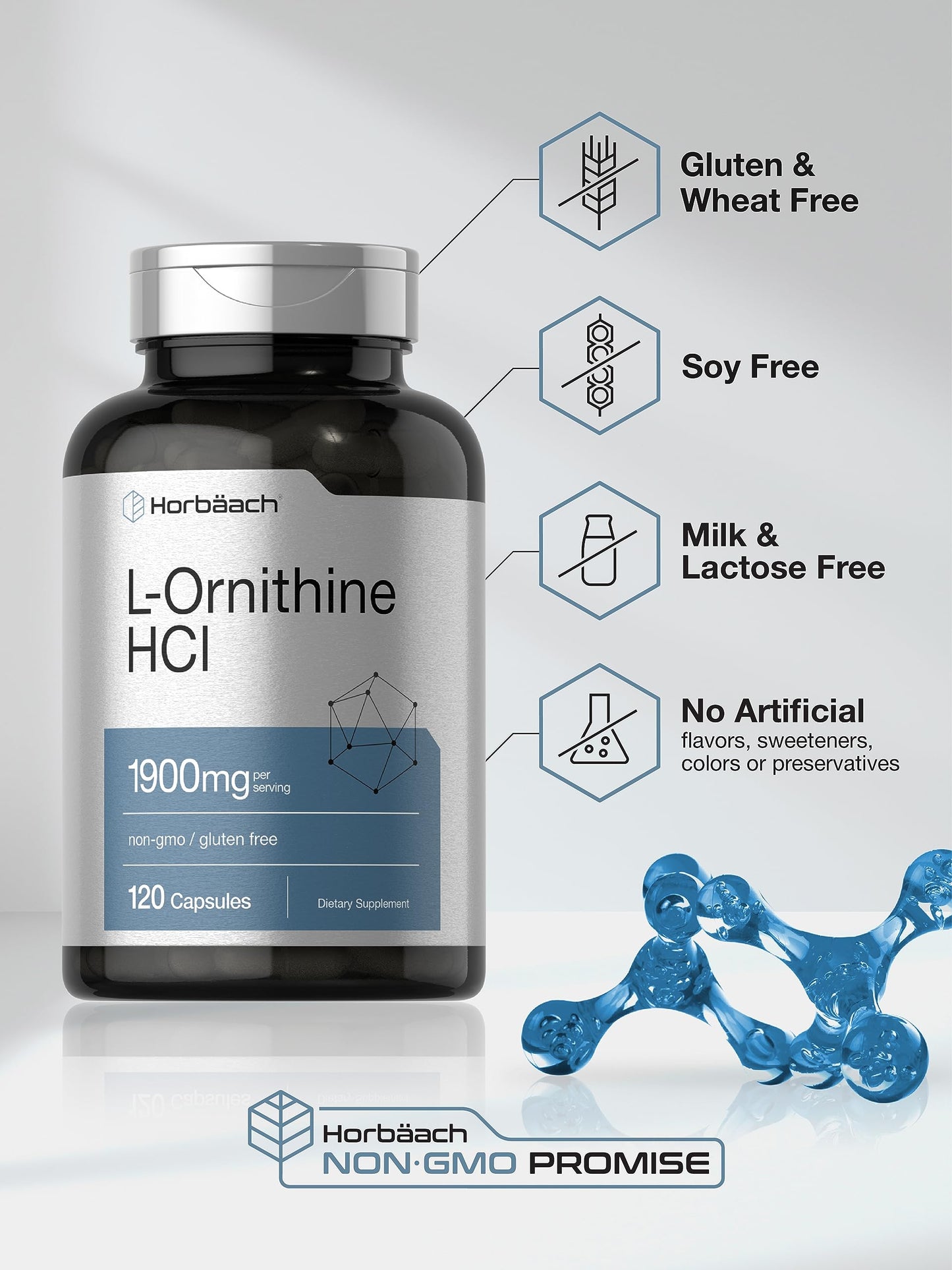 Horbäach L Ornithine HCl 1900mg Capsule, 120 Capsules