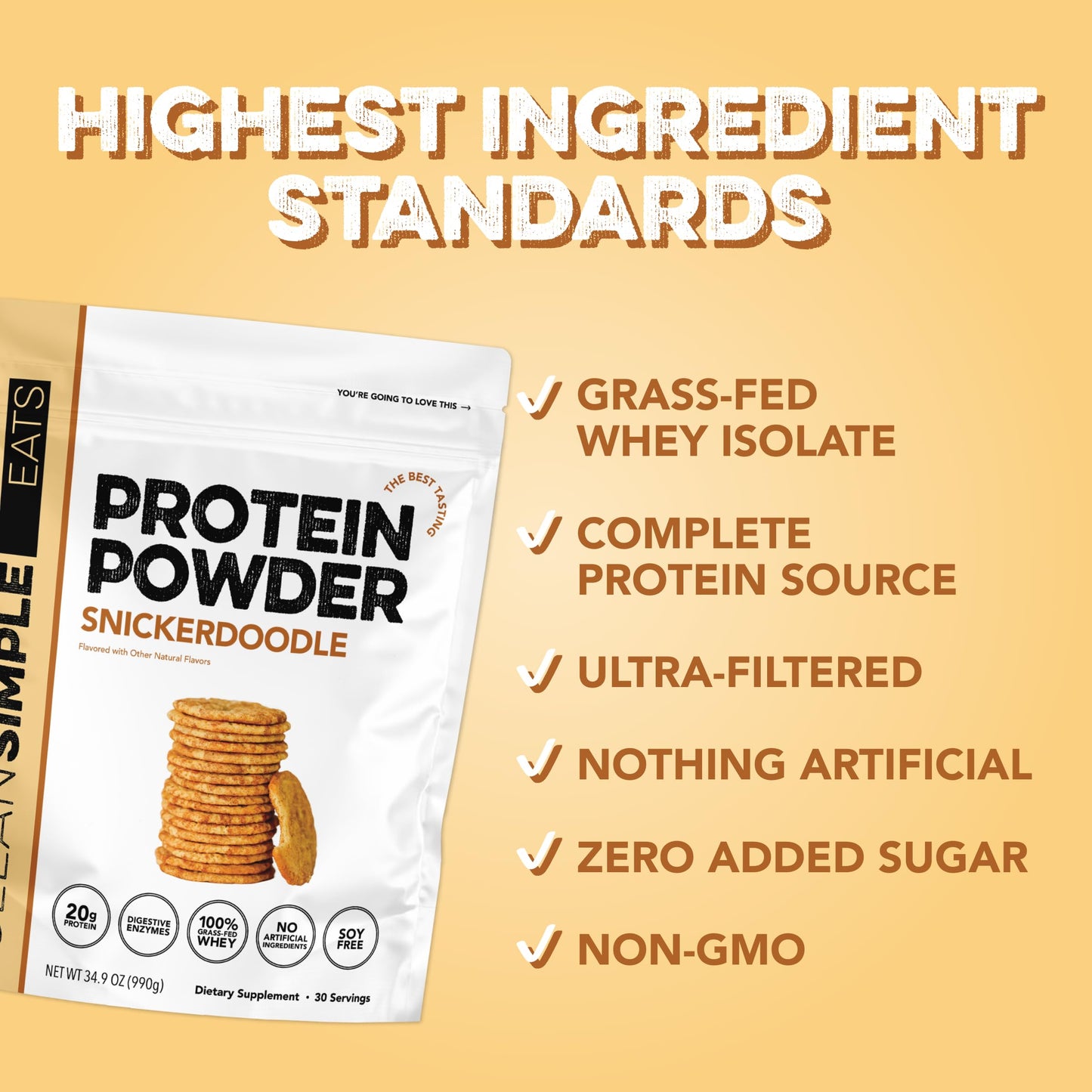 Clean Simple Eats Whey Isolate Protein Powder, Snickerdoodle, 30 Servings