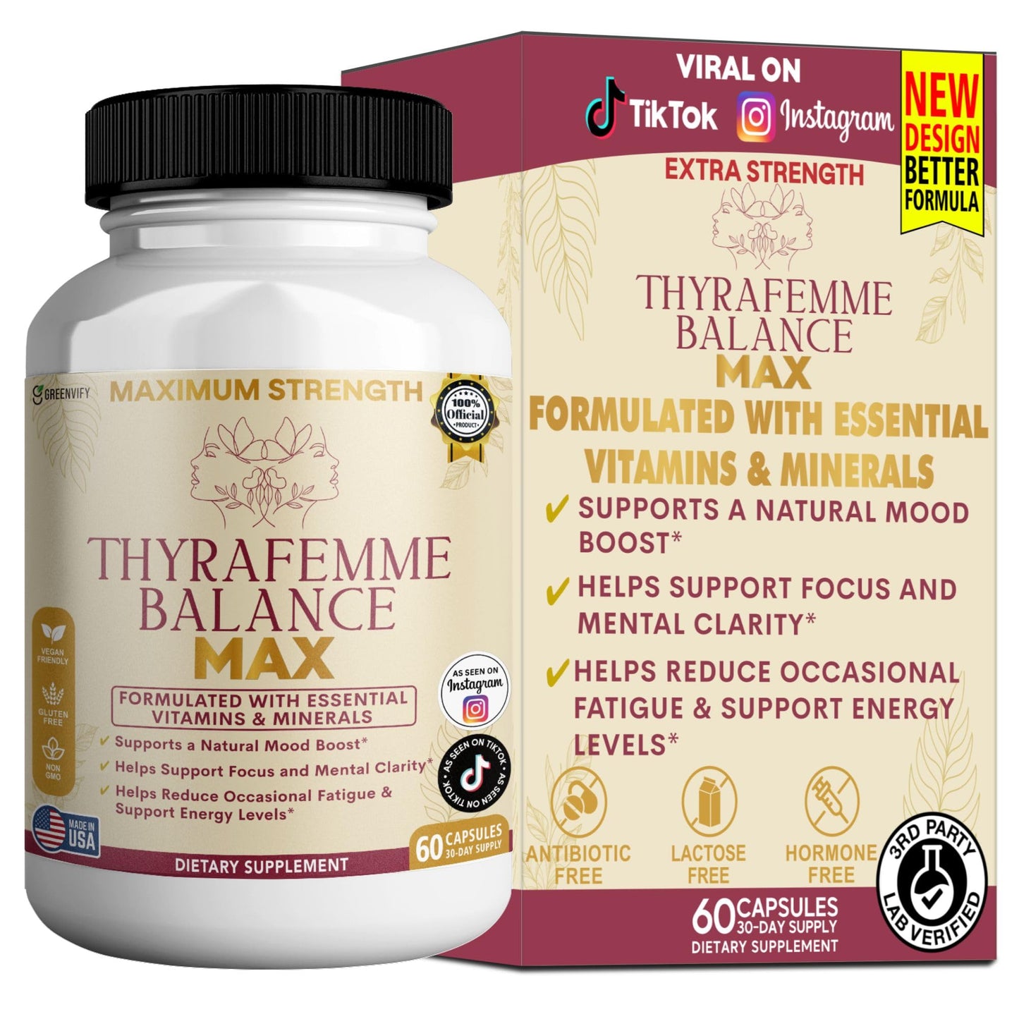 GREENVIFY Thyrafemme Balance Max Natural Thyroid and Hormone Support for Women 60 Capsules