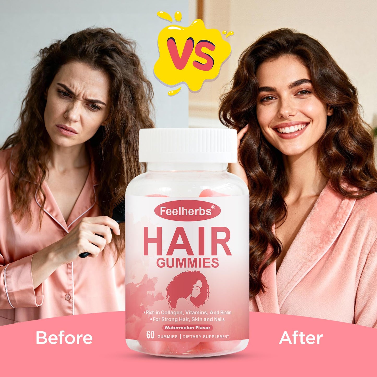 Feelherbs Hair Growth Gummies for Women, Hair, Skin & Nails, 60 Gummies