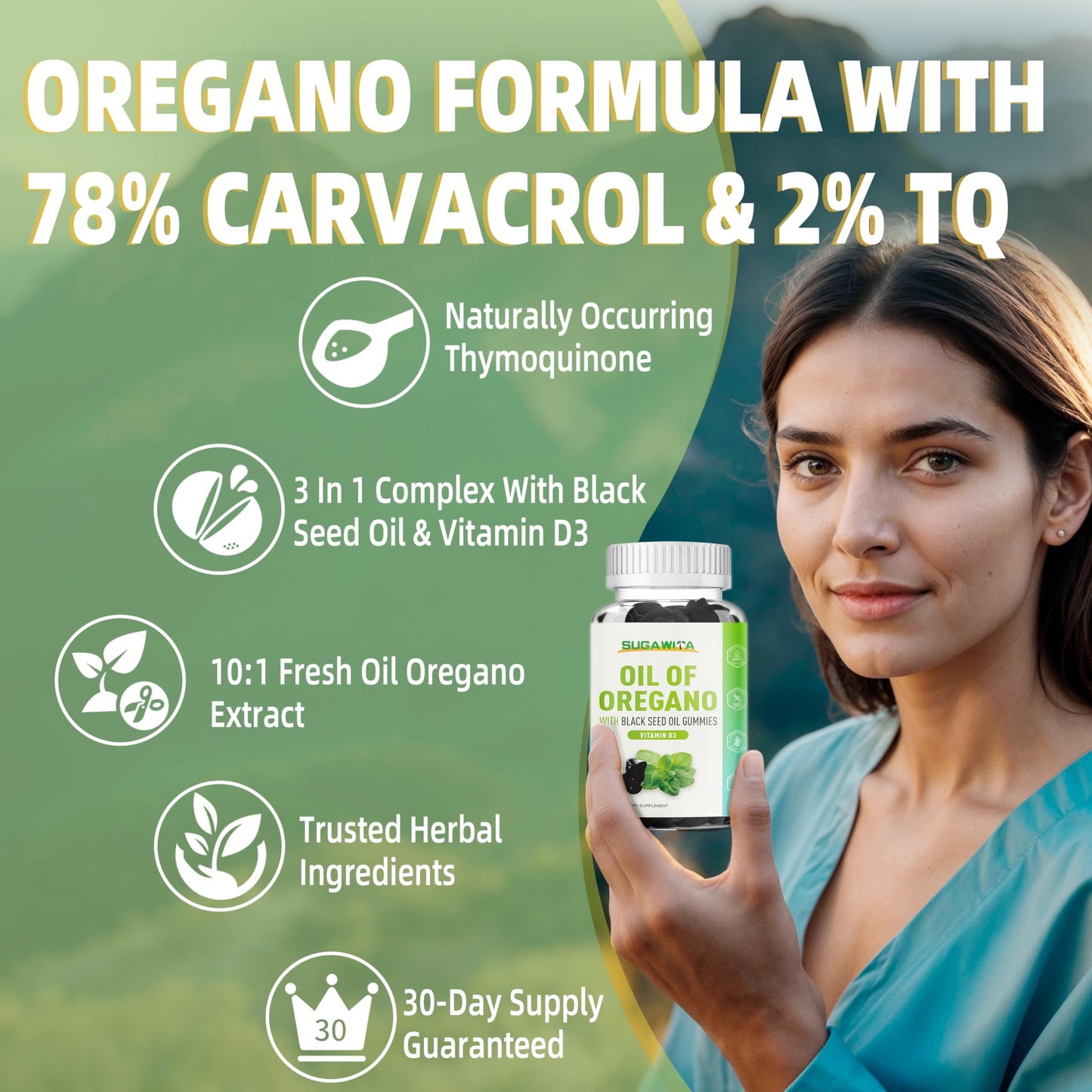SUGAWITA Oregano Oil Gummies, 60 Count