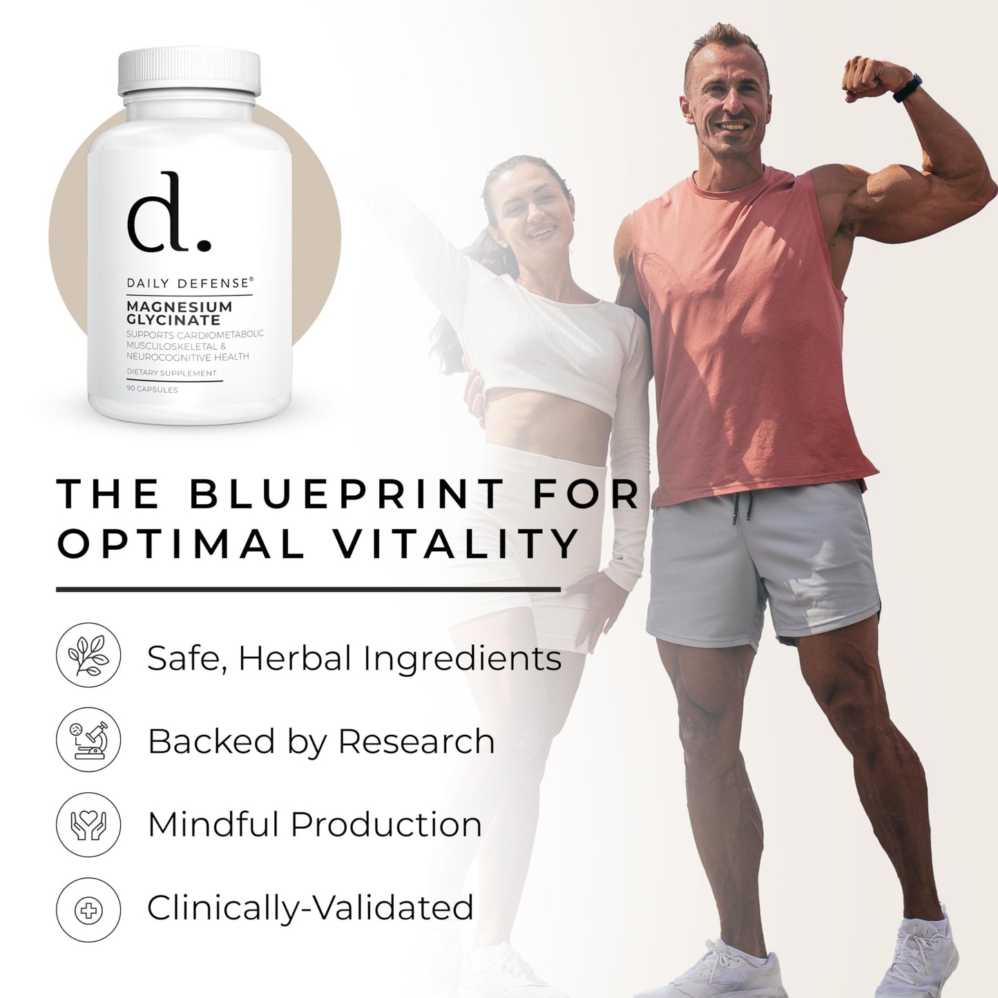 Daily Defense Magnesium Glycinate 200mg – Chelated Magnesium Bisglycine for Muscle Relaxation, Restful Sleep, Heart Health & Metabolism Support, 90 Capsules