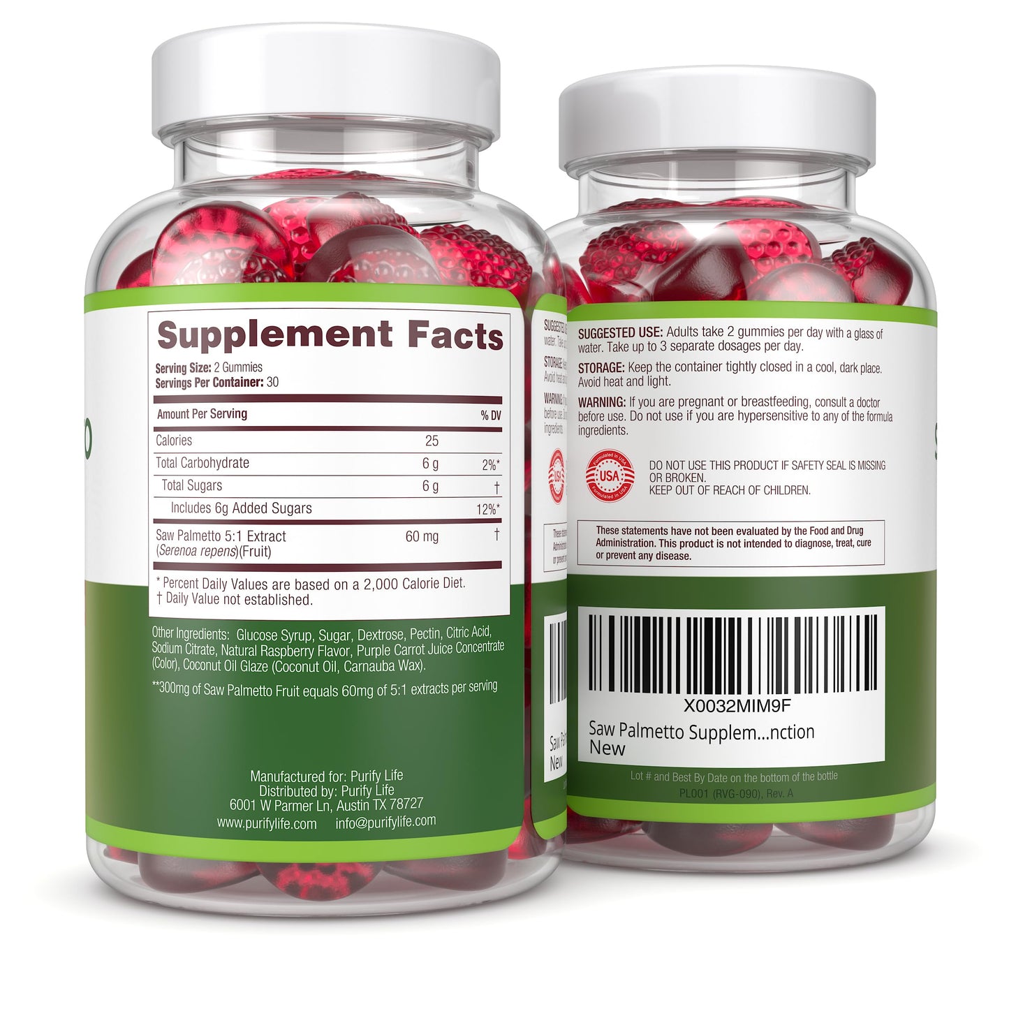 Purify Life Saw Palmetto Gummies for Men & Women - Saw Palmetto Extract Supplement for Hair Appearance, Hormone Balance & Prostate Wellness - Vegan Pectin Formula, Non-GMO, Gluten Free - 60 Count