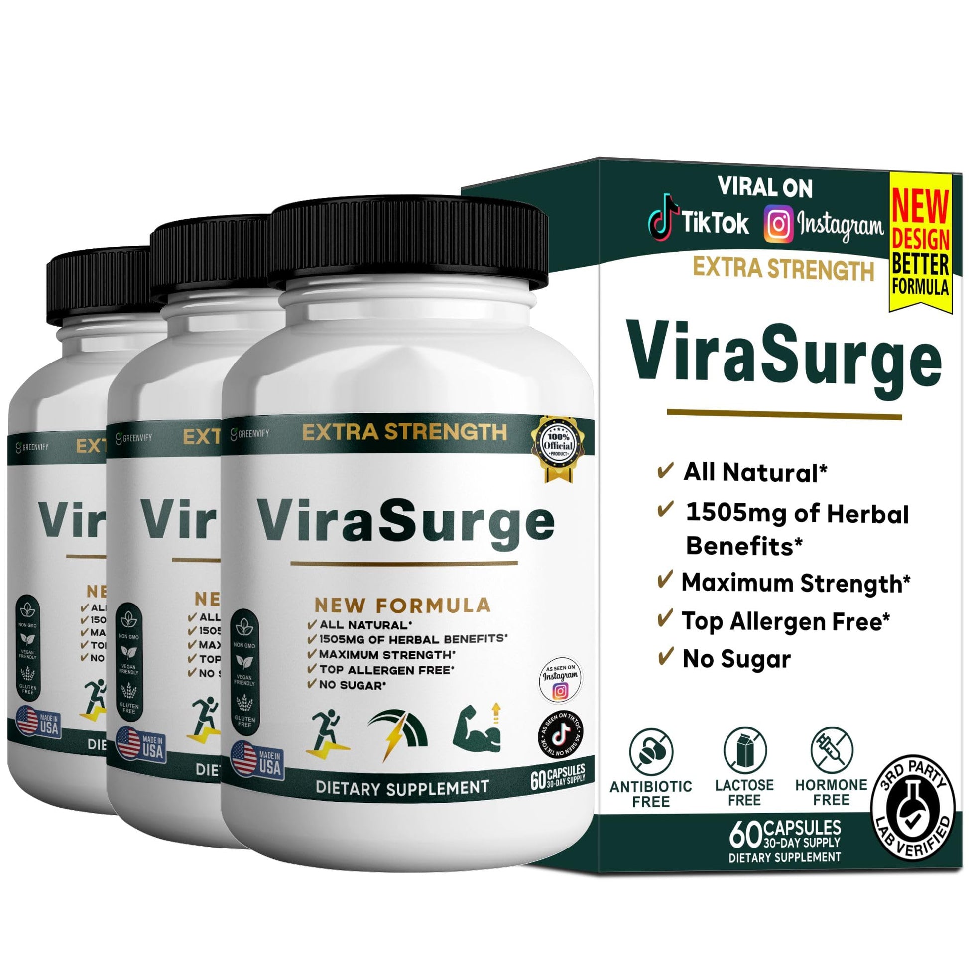 GREENVIFY ViraSurge Extra Strength Organic Maca Root Complex with Black Pepper, 60 Capsules