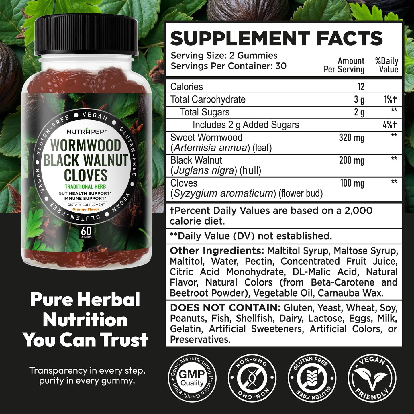 NutraPep Wormwood Black Walnut & Cloves Gummies 60 Gummies