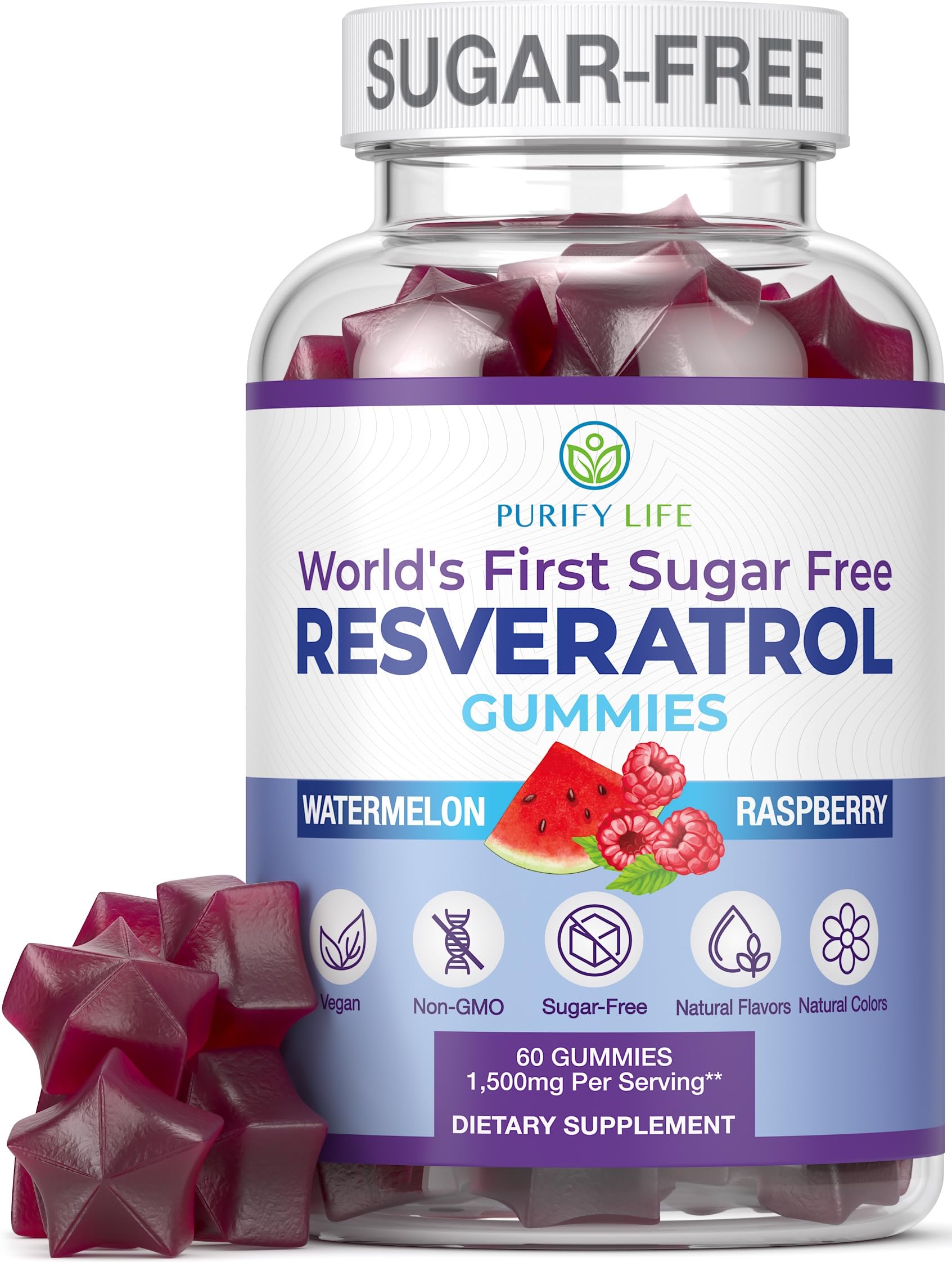 Purify Life Sugar-Free Resveratrol Gummies 60 Count