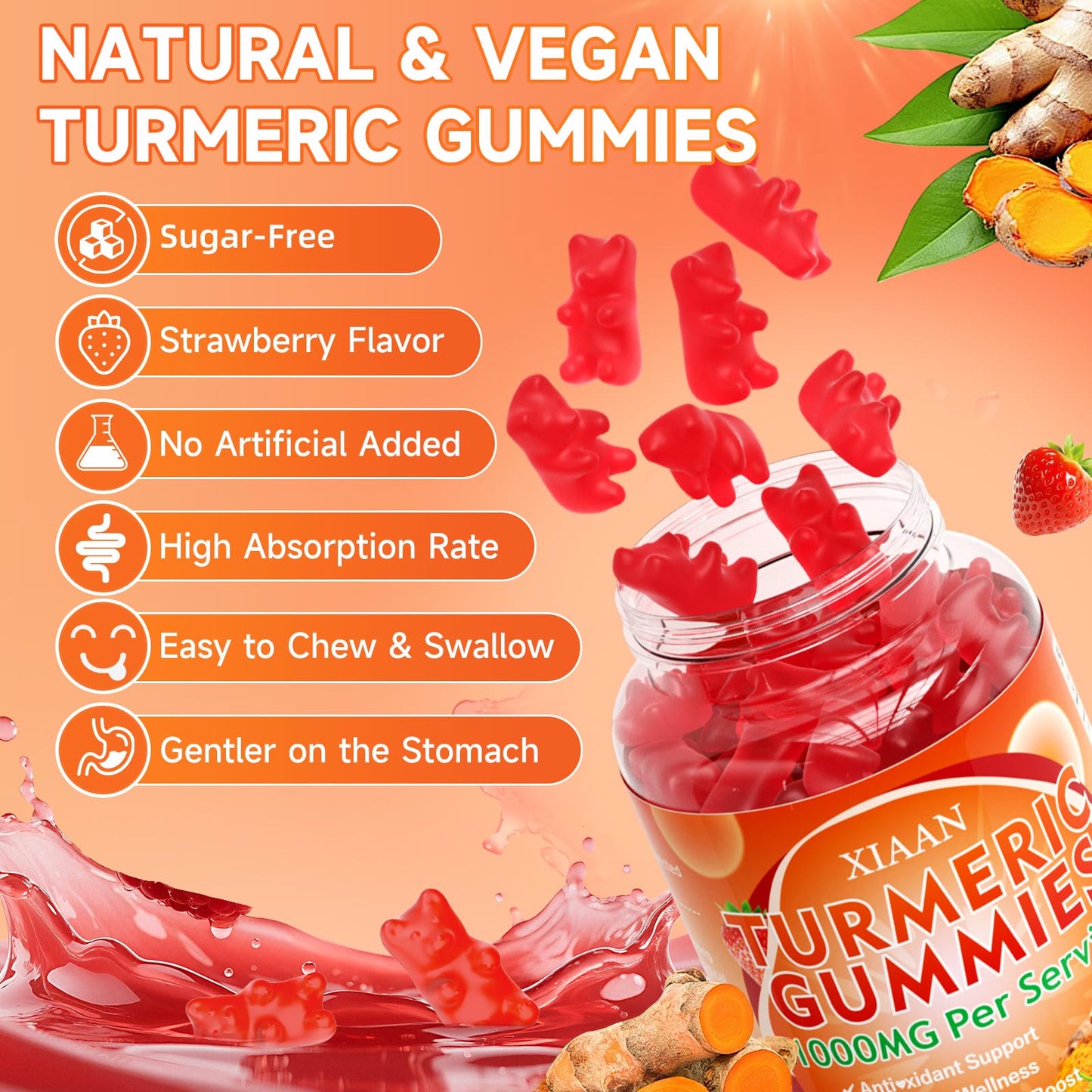 XIAAN Turmeric Gummies 1000mg, 60 Count
