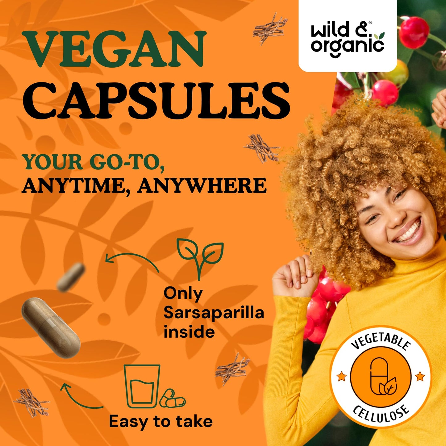 Wild & Organic Sarsaparilla Root Capsules 1000mg Detox Support, 120 Capsules