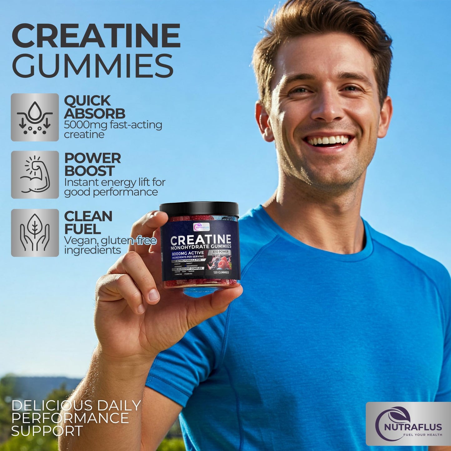 NUTRAFLUS Creatine Monohydrate Gummies, 120 Count