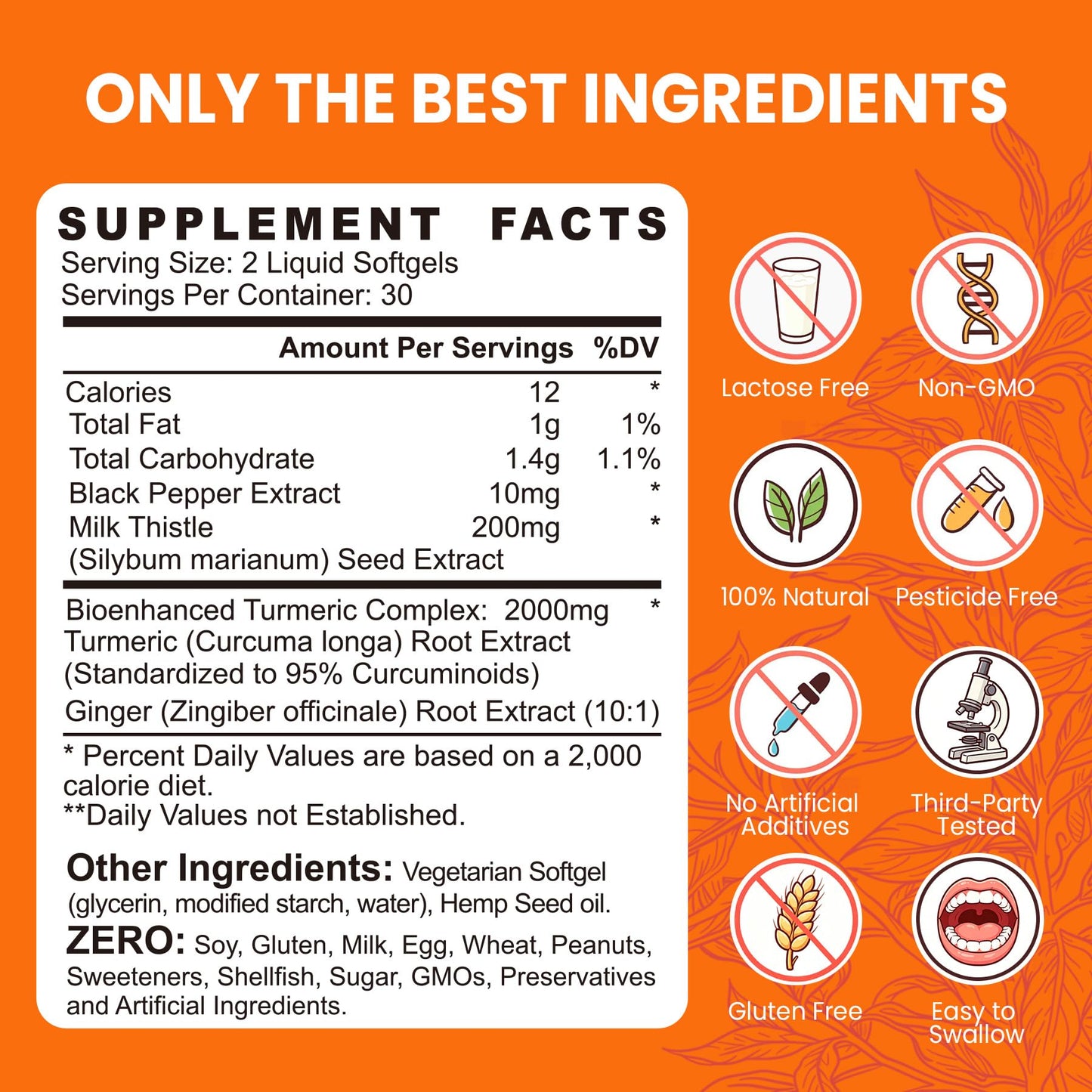 EnvyCure Turmeric Curcumin Softgels with Ginger & Black Pepper, Milk Thistle, 2000mg Turmeric Camplex with 95% Curcuminoids — 120 Softgels