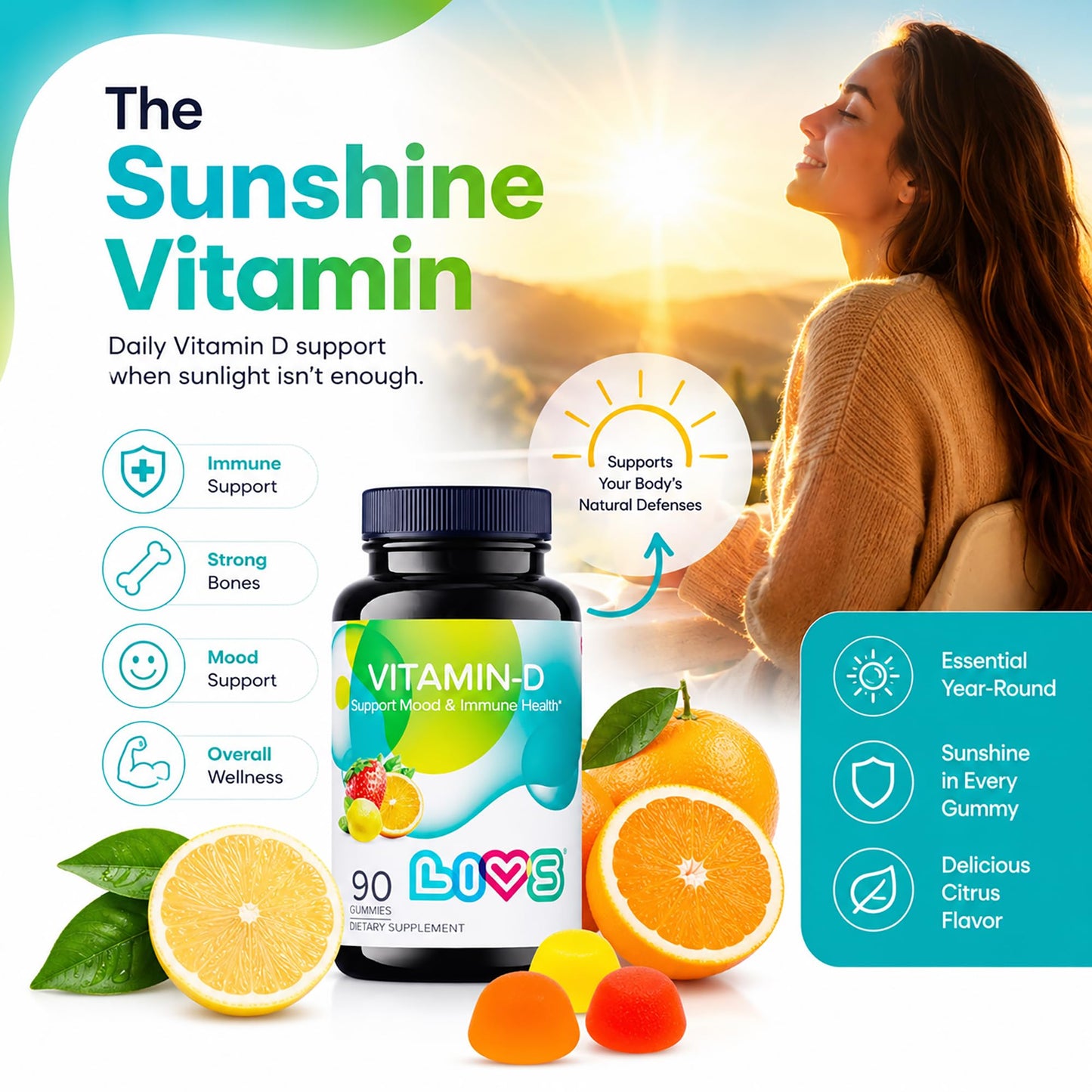 LIVS Vitamin D Gummies 2000 IU Vitamin D3, 90 Gummies