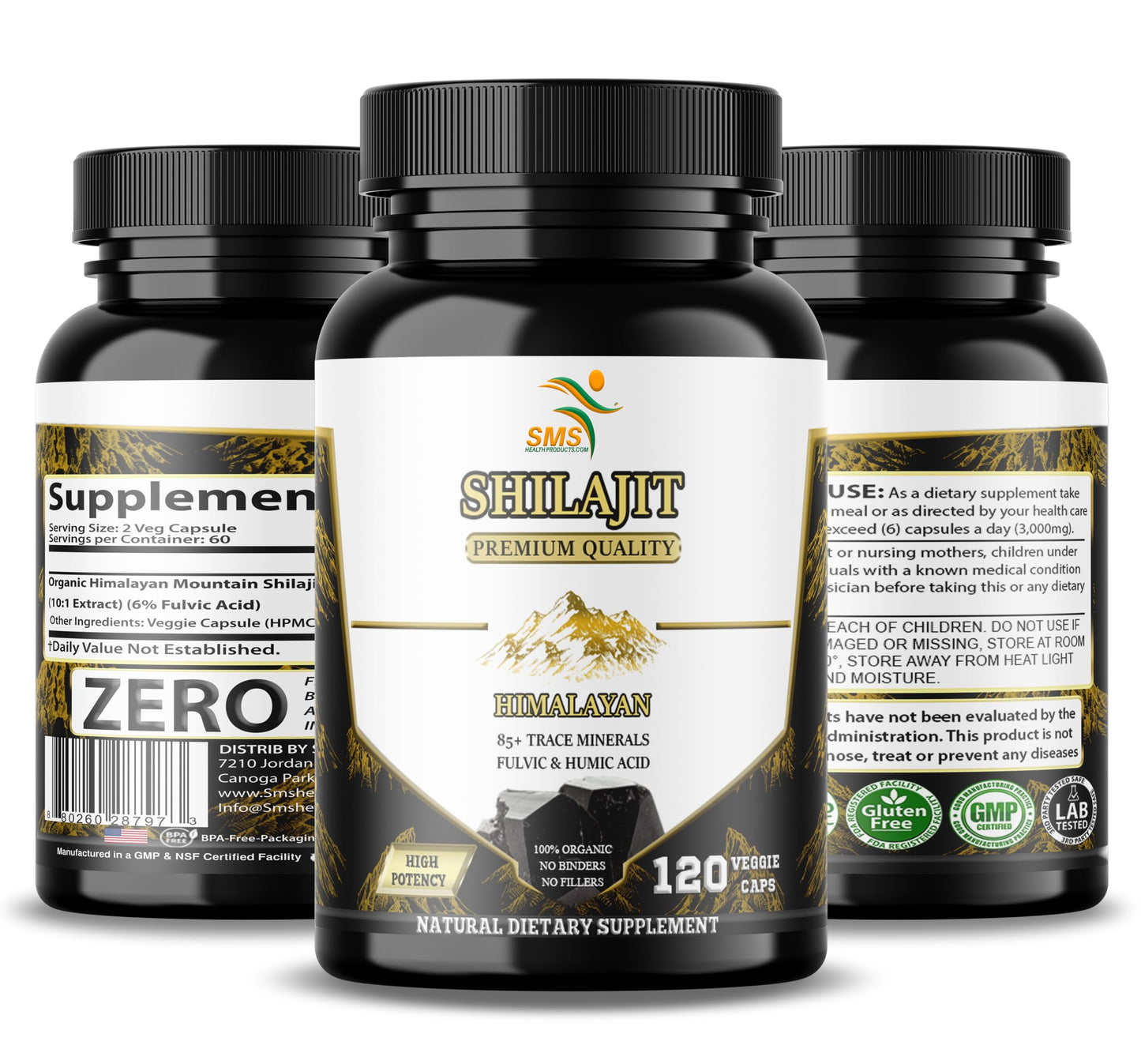 SMSHEALTHPRODUCTS.com Shilajit Pure Himalayan 1,000mg Organic Shilajit Extract per Serving, 120 Capsules