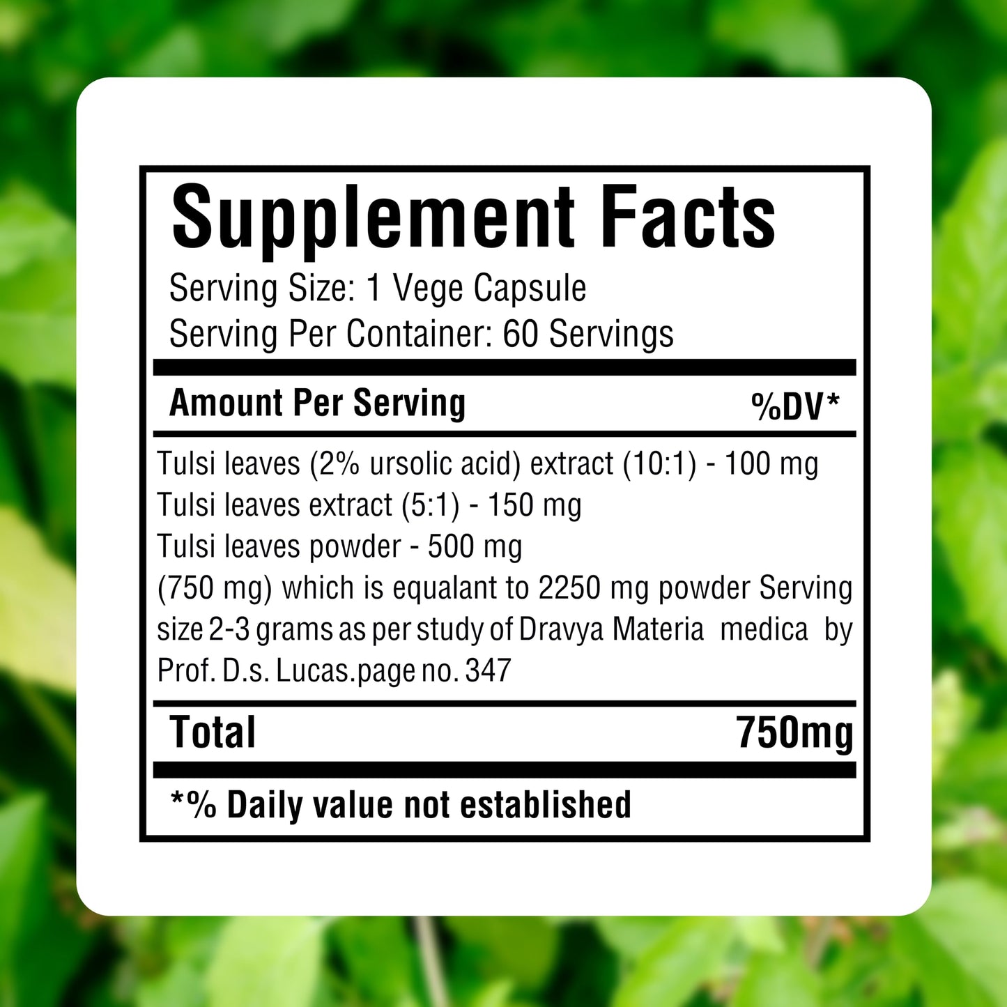 Herbsforever Tulsi (Holy Basil) Extra Strength (10:1) Extract, Equiv. to 2250 mg Leaves Powder per Serving, Supports Immunity, Respiratory & Stress Relief, Antioxidant, 2% Ursolic Acid, 60 Veg Capsules