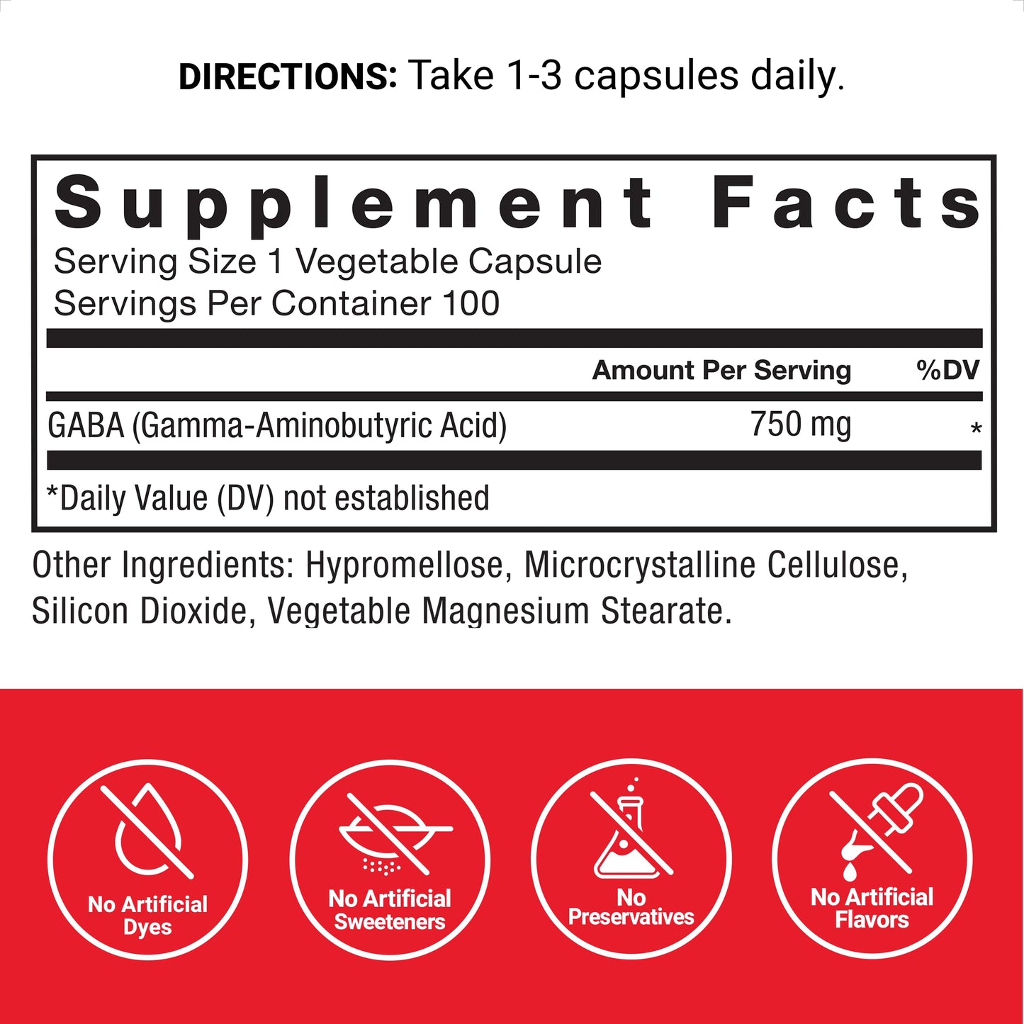Force Factor GABA 750mg Capsules, 100 Count