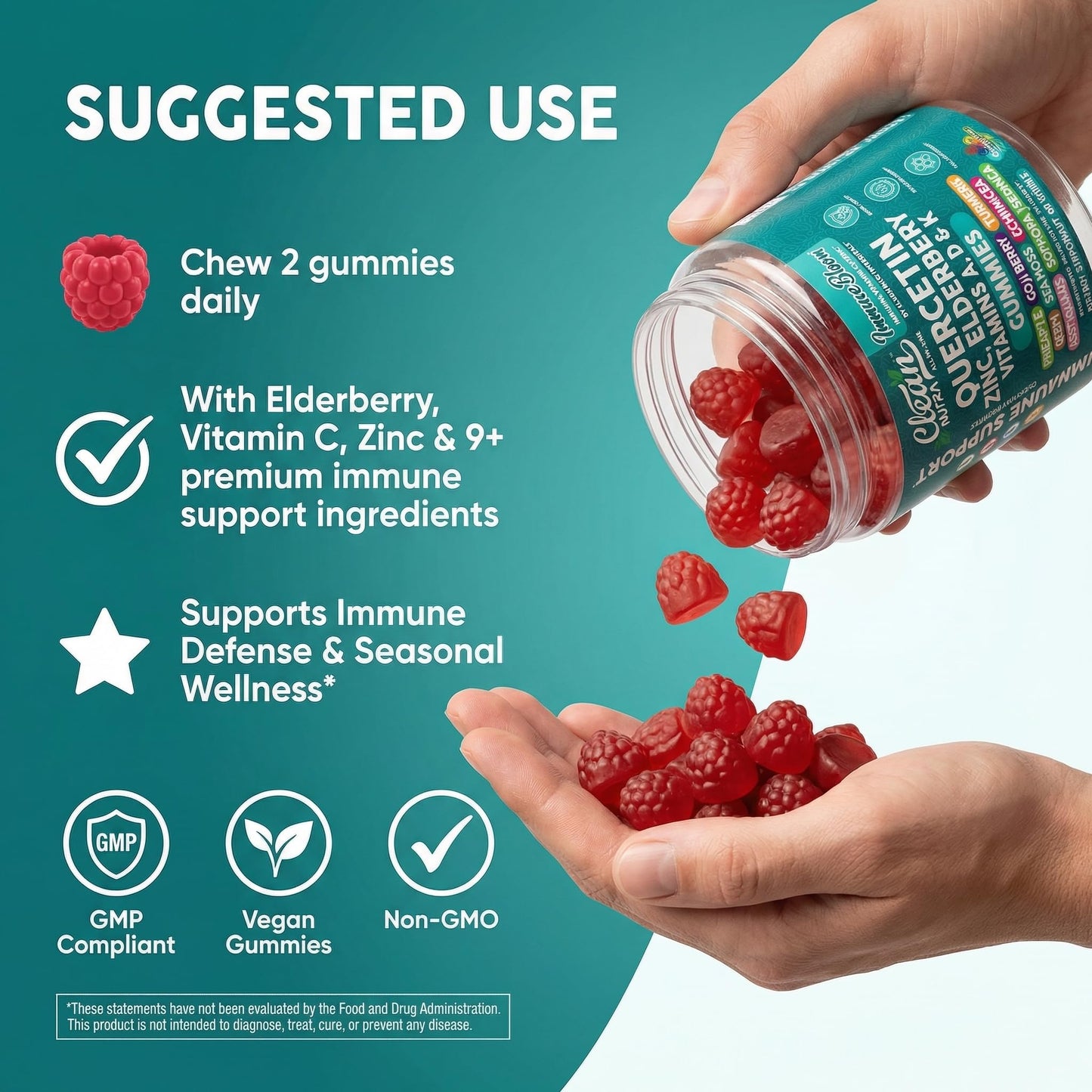 Clean Nutraceuticals Quercetin Elderberry Immune Support Gummies, 60 Count