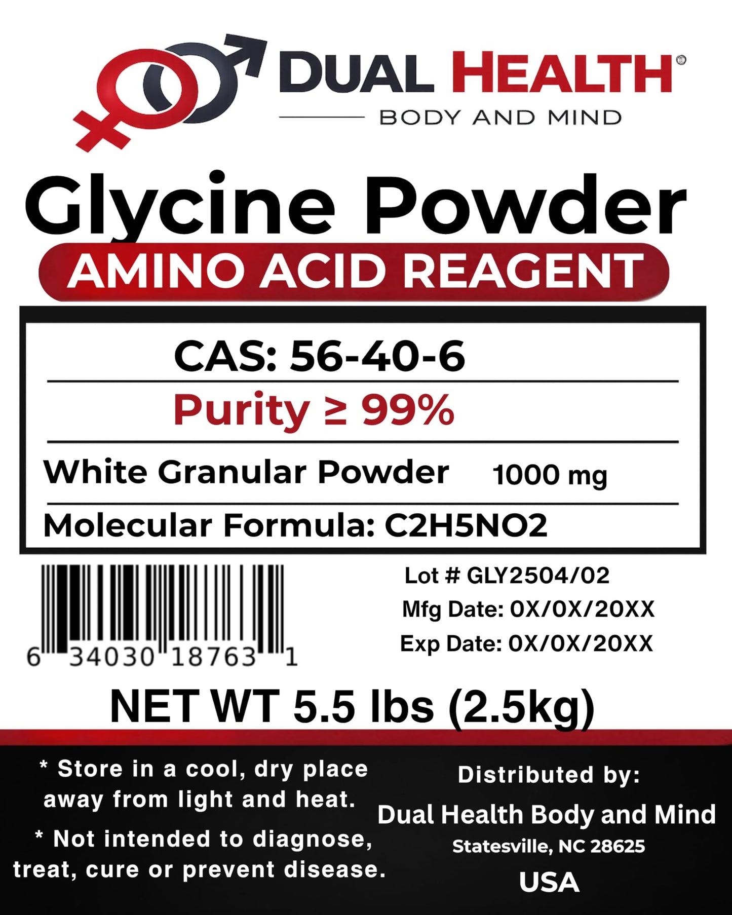 Dual Health Body & Mind Glycine Powder, 5.51 lb
