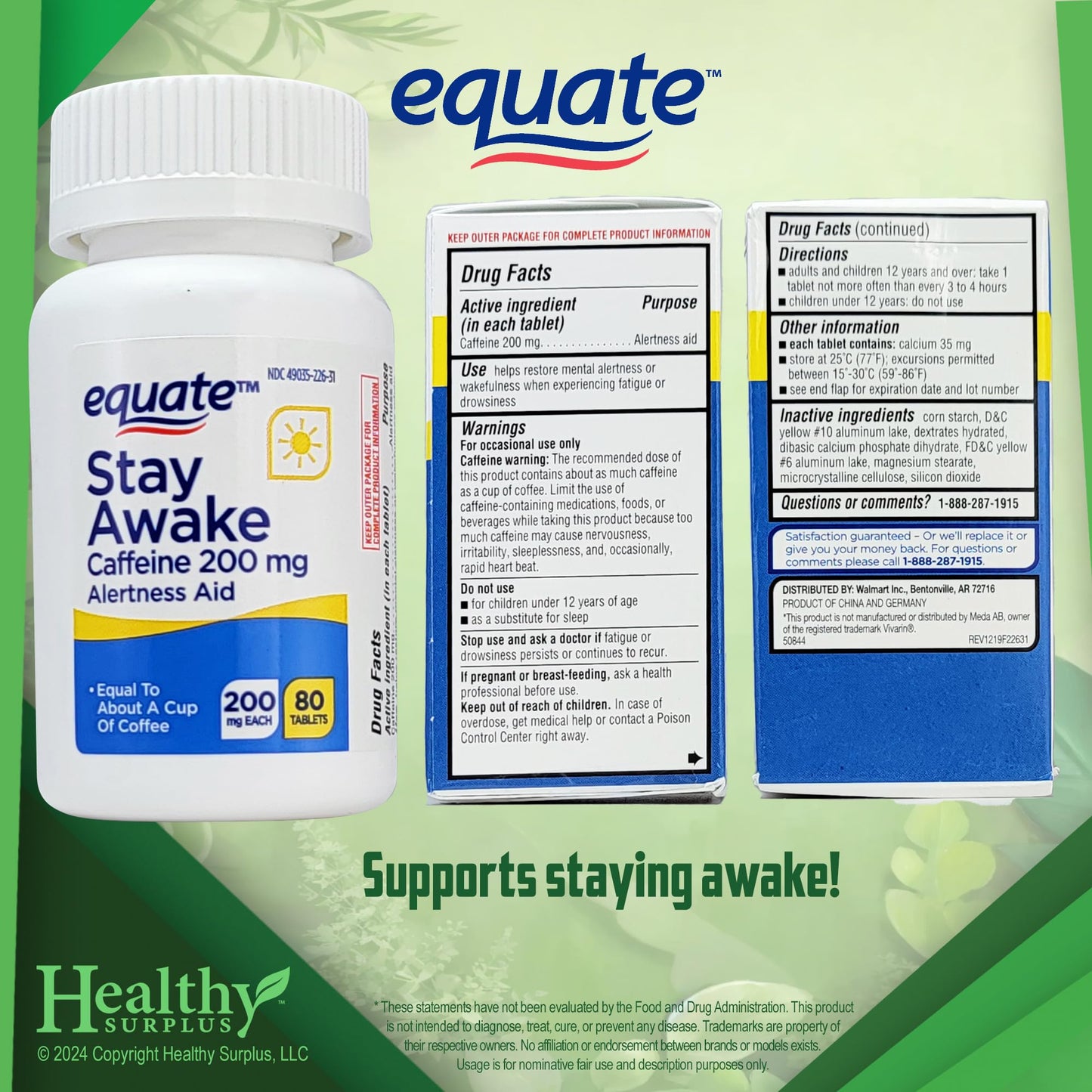 Healthy Surplus Equate Stay Awake Tablets 80