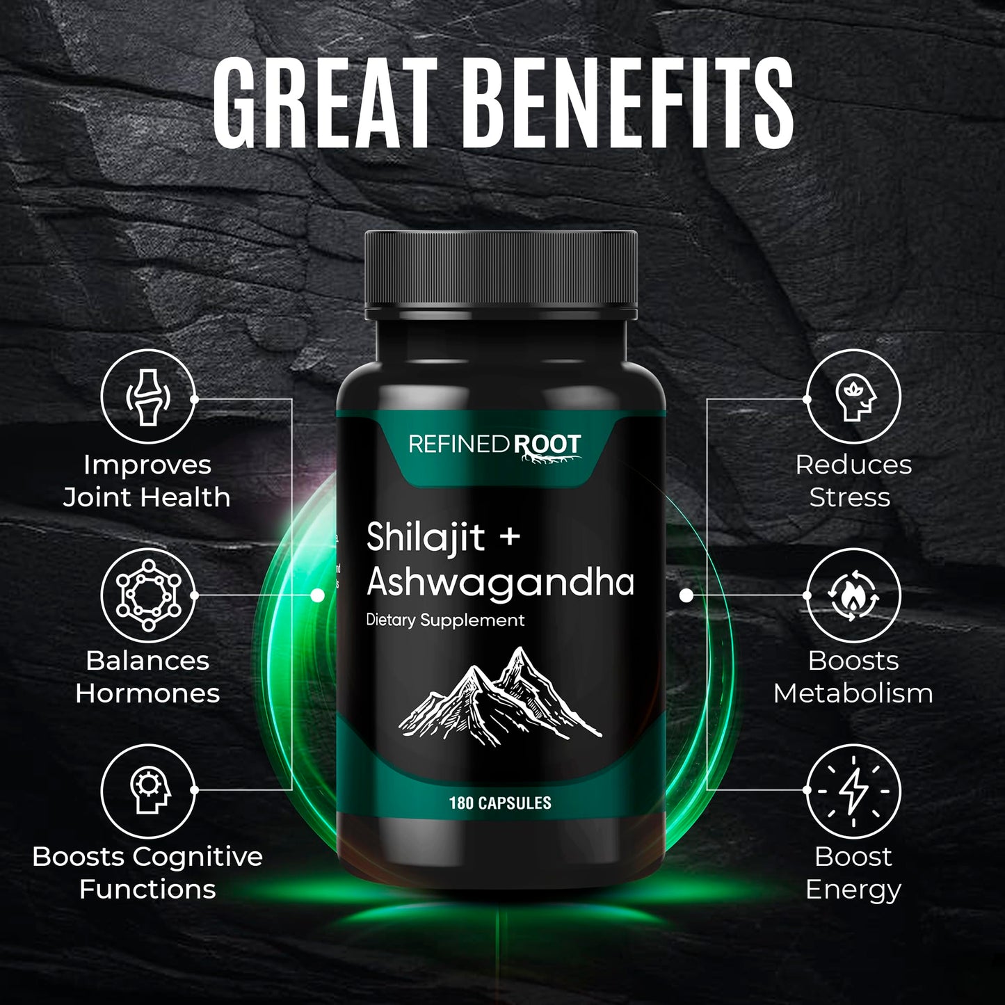 Blast Supplements Shilajit for Men 1000mg & Ashwagandha 500mg Capsules, 180 Count