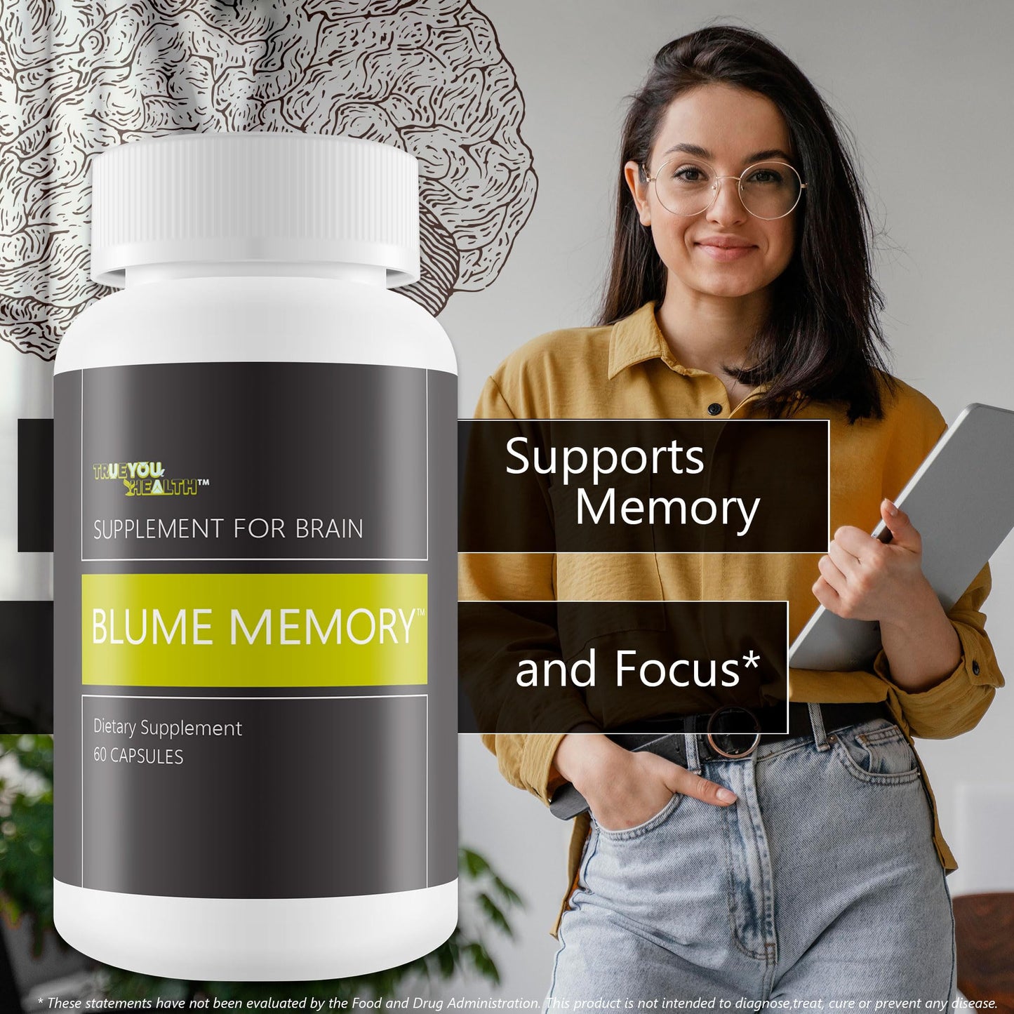 True You Health Blume Memory Supplement for Brain 60 Capsules