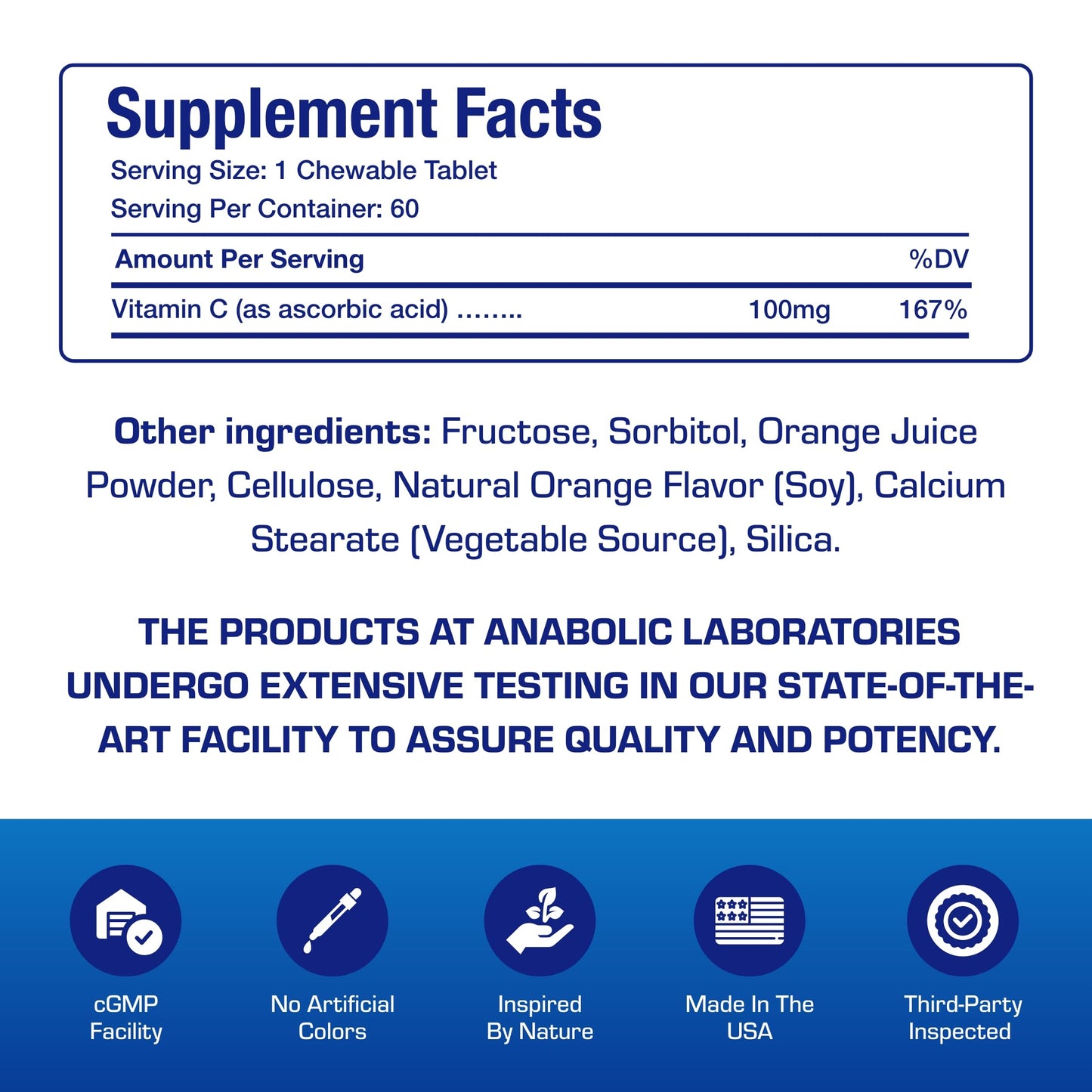 Anabolic Laboratories Kids Vitamin C Chewable Tablets, 60 Servings