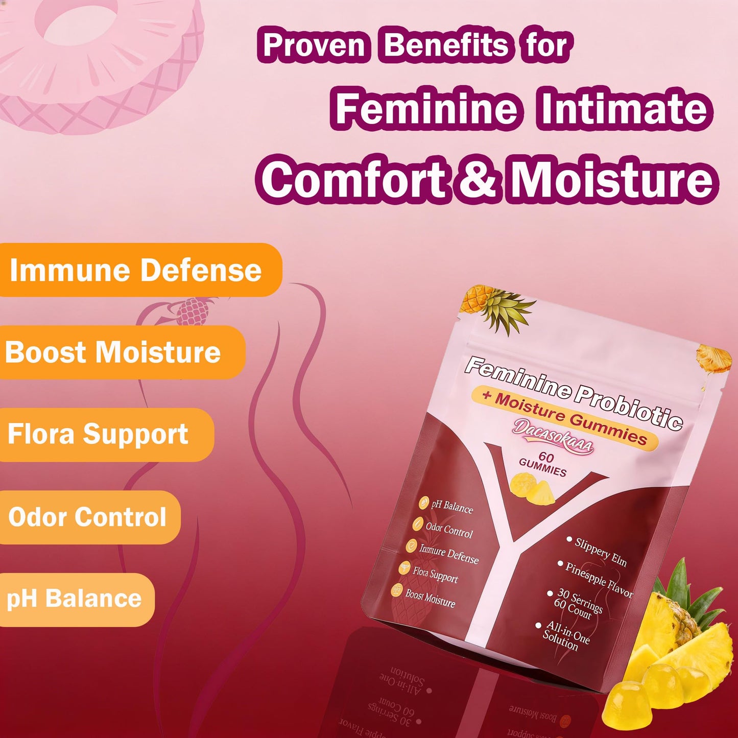 Dakasokaaa Slippery Kitty Probiotic Gummies for Women, 60 Gummies
