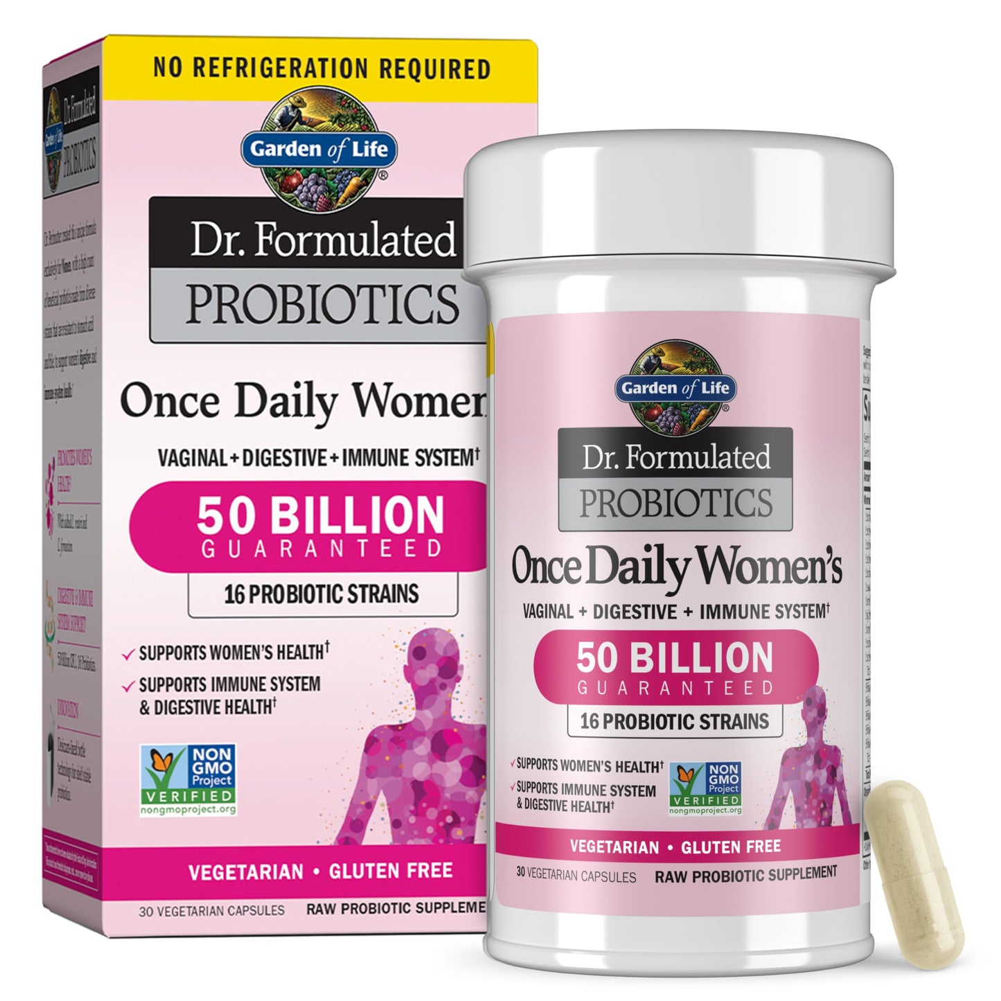 Garden of Life Once Daily Dr. Formulated Probiotics for Women 50 Billion CFU 16 Probiotic Strains with Organic Prebiotics for Digestive, Vaginal & Immune Health, Dairy Free, Shelf Stable 30 Capsules