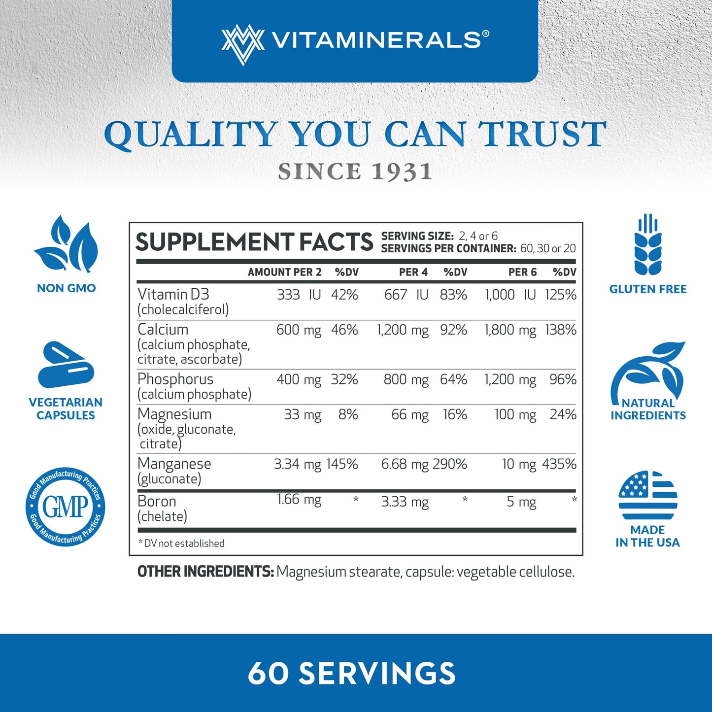 Vitaminerals Primacal Bone Support Maximum Potency Calcium, Magnesium for Bone Loss 240 Capsules